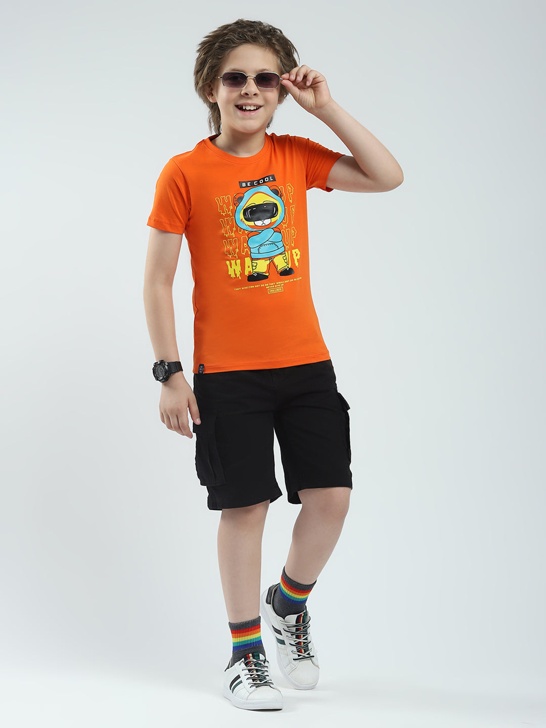 Boys Blue & Orange Printed Round Neck Half Sleeve T-Shirt (Pack of 2)