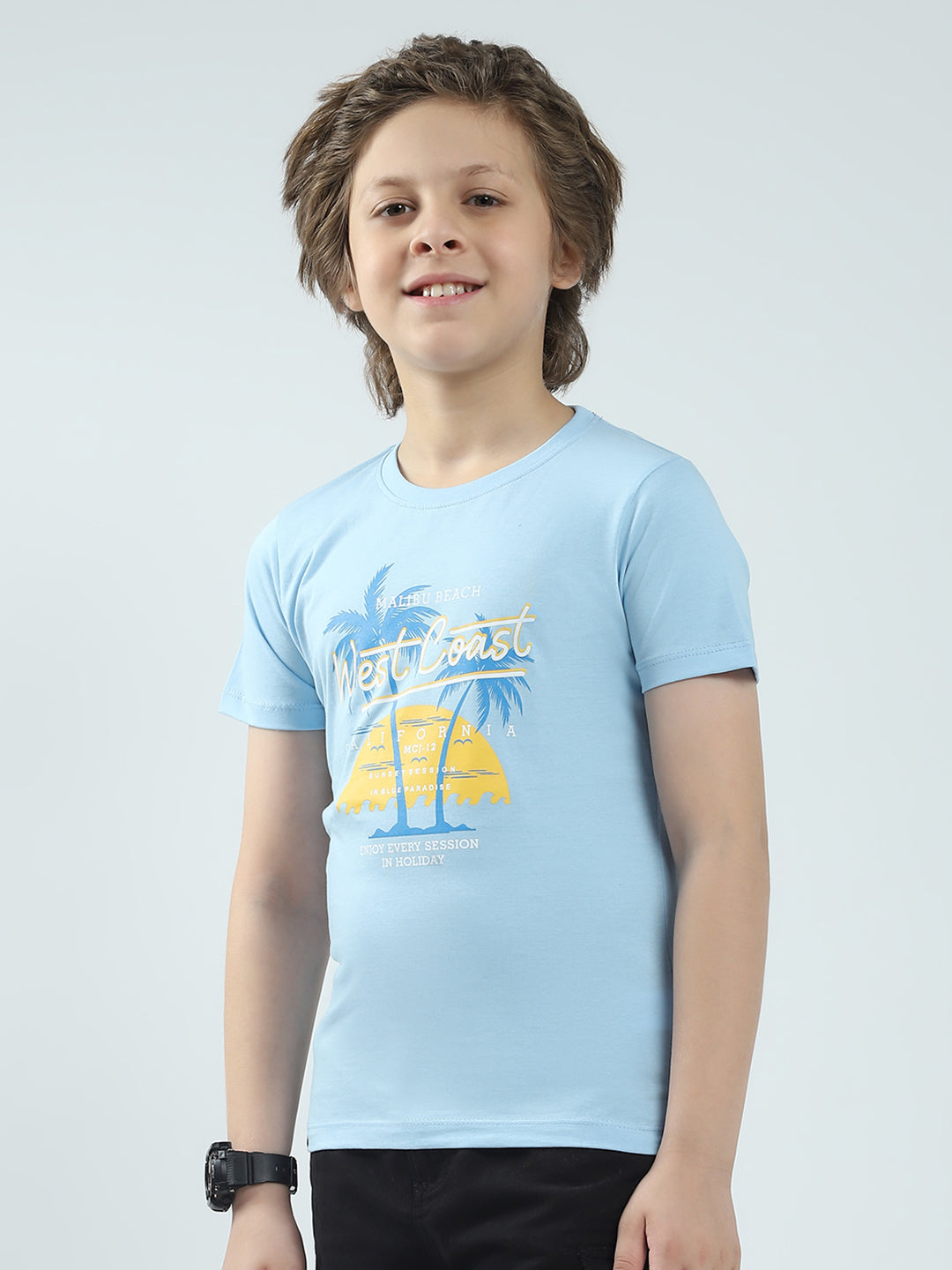 Boys Blue & Orange Printed Round Neck Half Sleeve T-Shirt (Pack of 2)