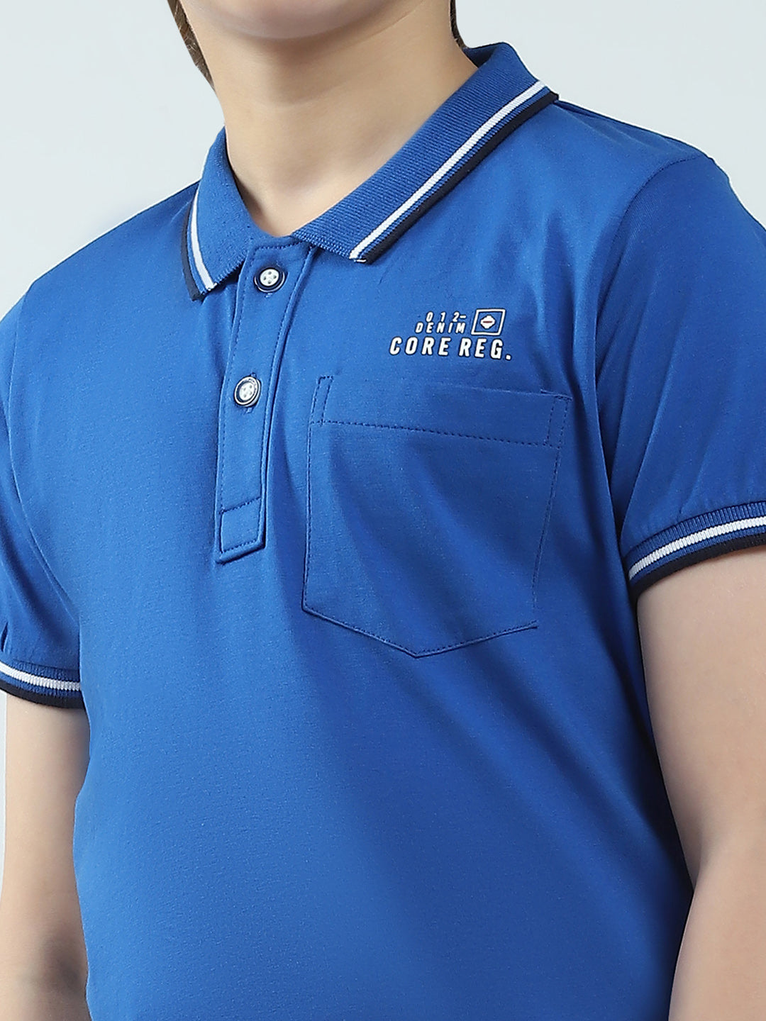 Boys Blue Solid Collar Half Sleeve T-Shirt