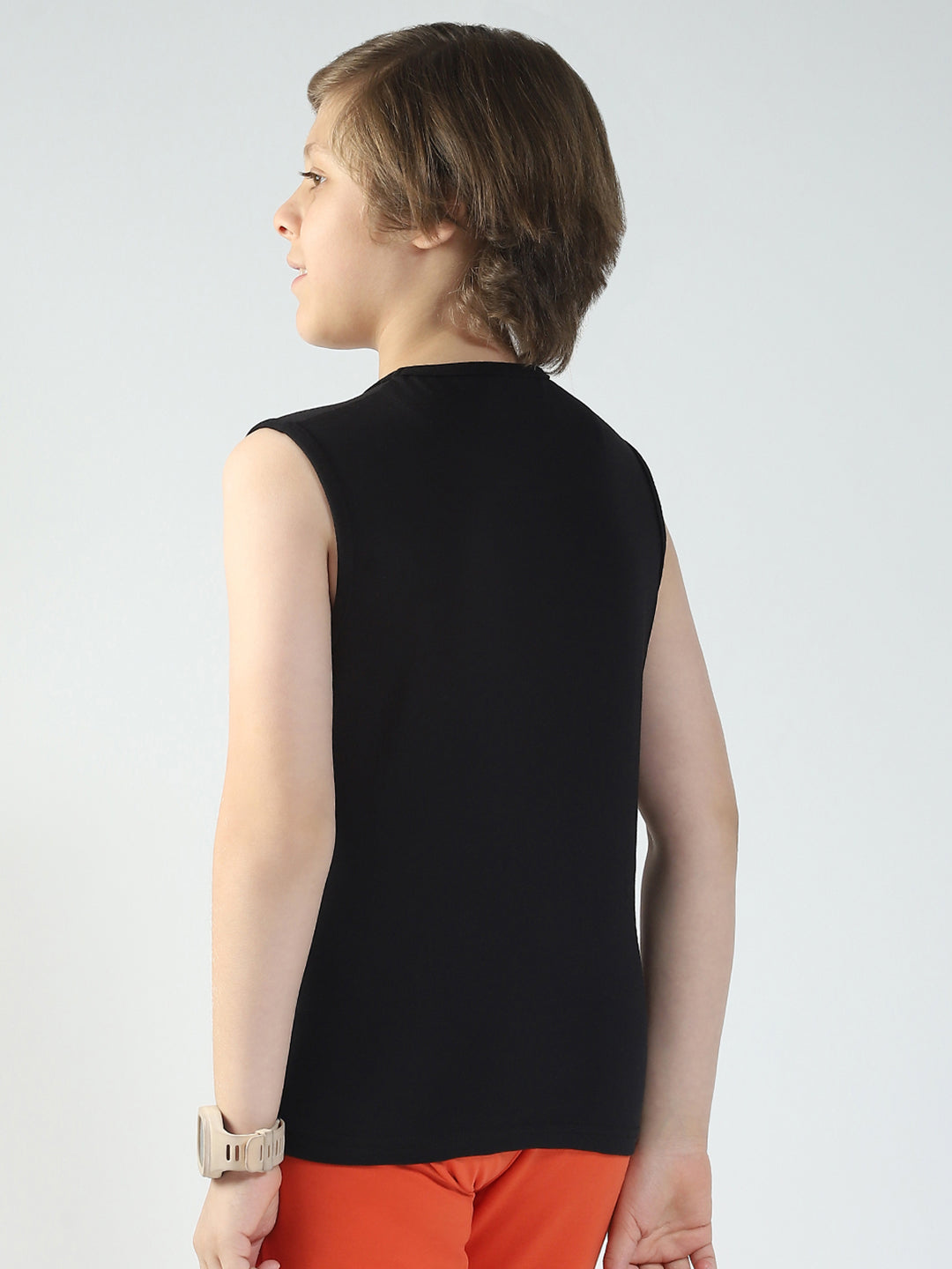 Boys Yellow & Black Printed Round Neck Sleeveless T-Shirt (Pack of 2)