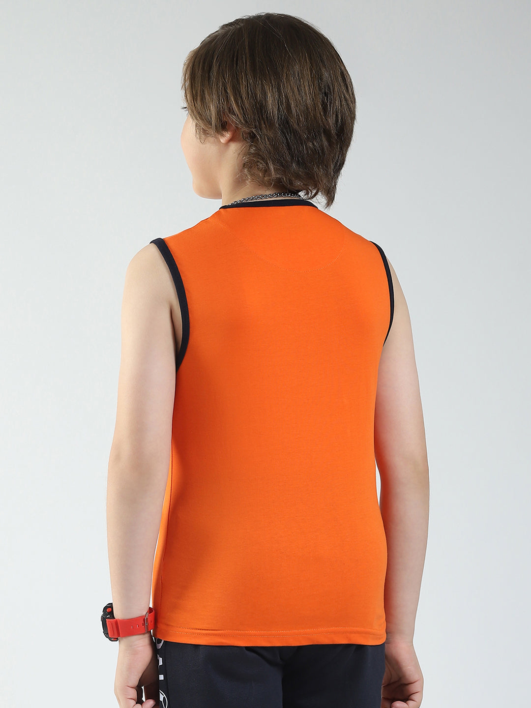 Boys Blue & Orange Printed Round Neck Sleeveless T-Shirt (Pack of 2)