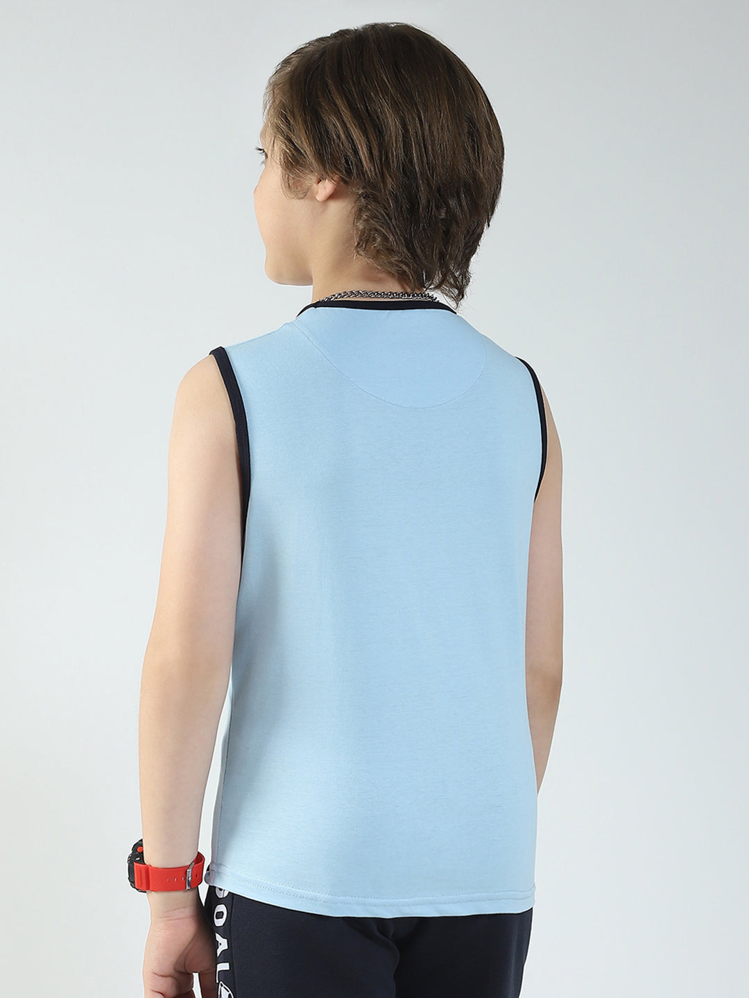 Boys Blue & Orange Printed Round Neck Sleeveless T-Shirt (Pack of 2)