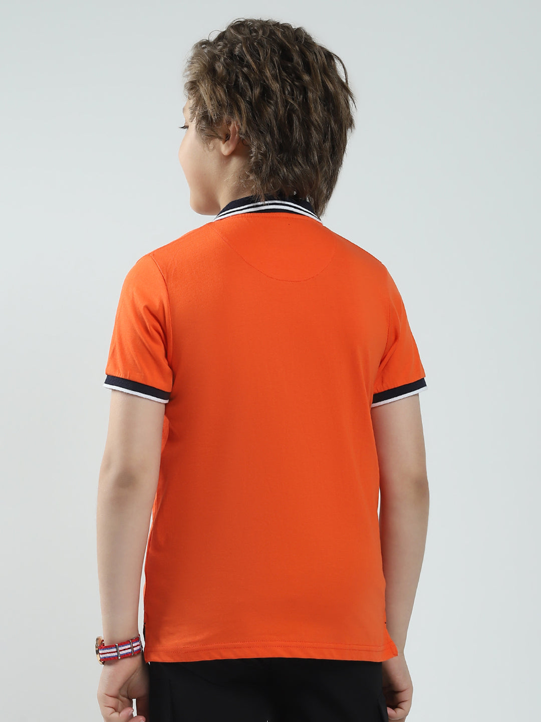 Boys Orange Solid Collar Half Sleeve T-Shirt