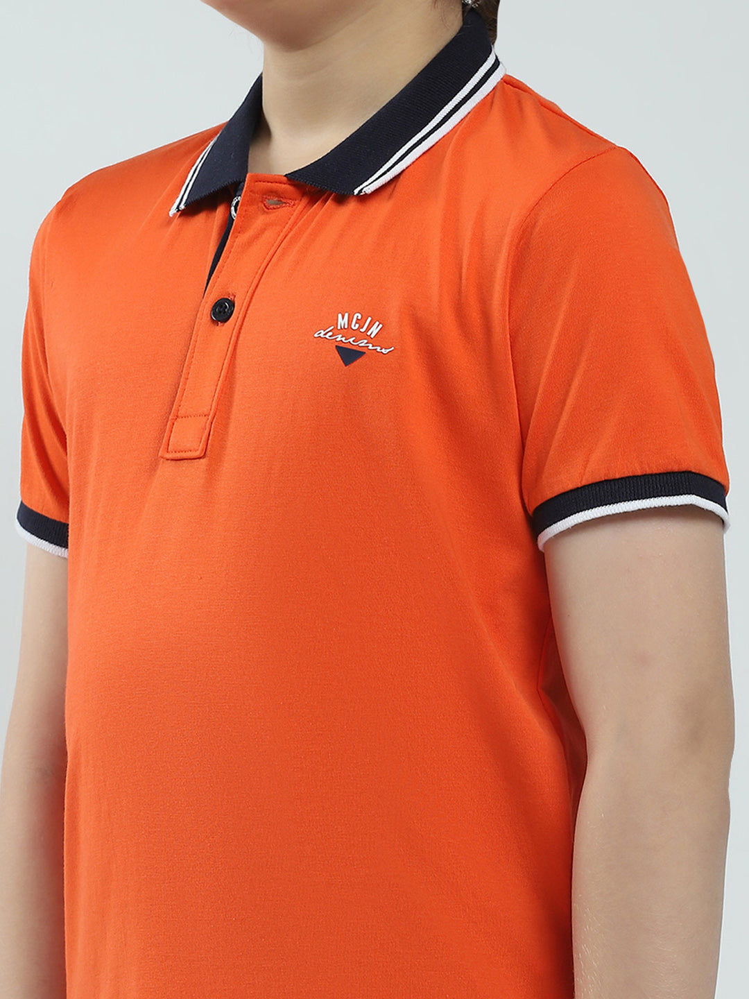 Boys Orange Solid Collar Half Sleeve T-Shirt