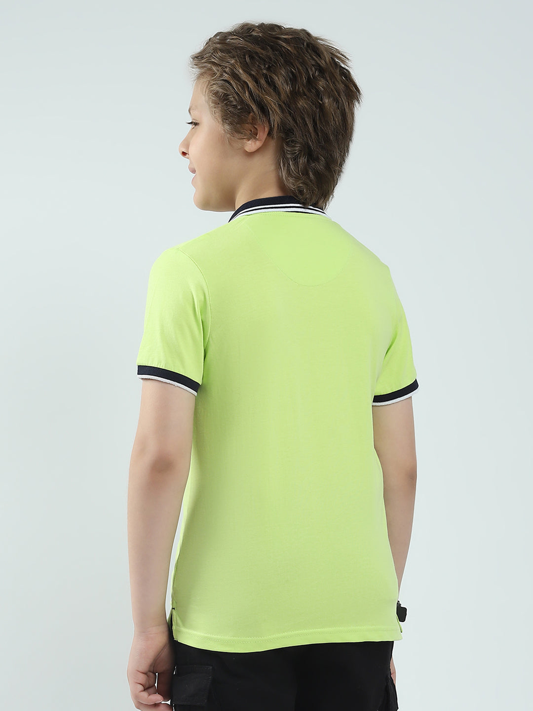 Boys Green Solid Collar Half Sleeve T-Shirt