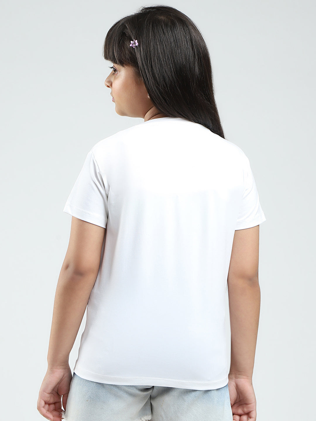 Girls White & Pink Printed Round Neck Half Sleeve Top 2Pc Set