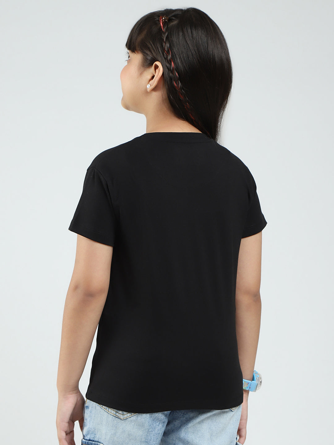 Girls Blue & Black Printed Round Neck Half Sleeve Top 2Pc Set