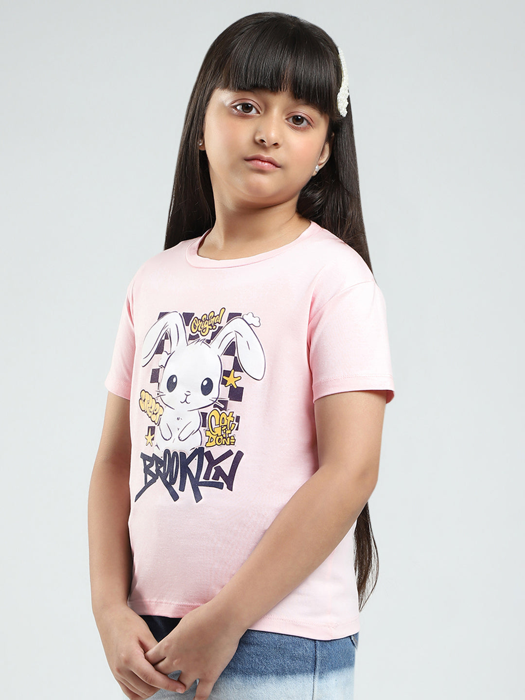 Girls Green & Pink Printed Round Neck Half Sleeve Top 2Pc Set