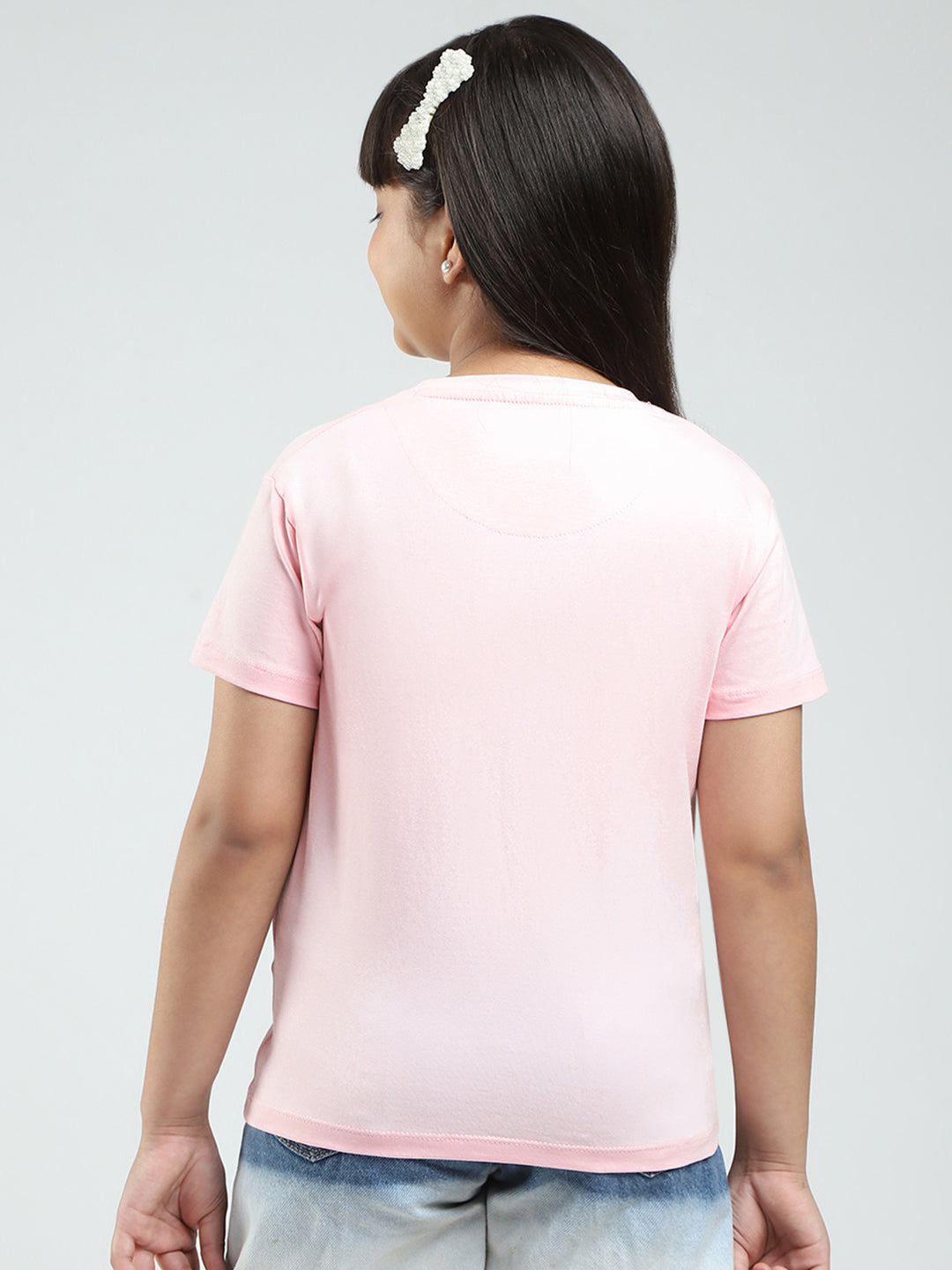 Girls Green & Pink Printed Round Neck Half Sleeve Top 2Pc Set