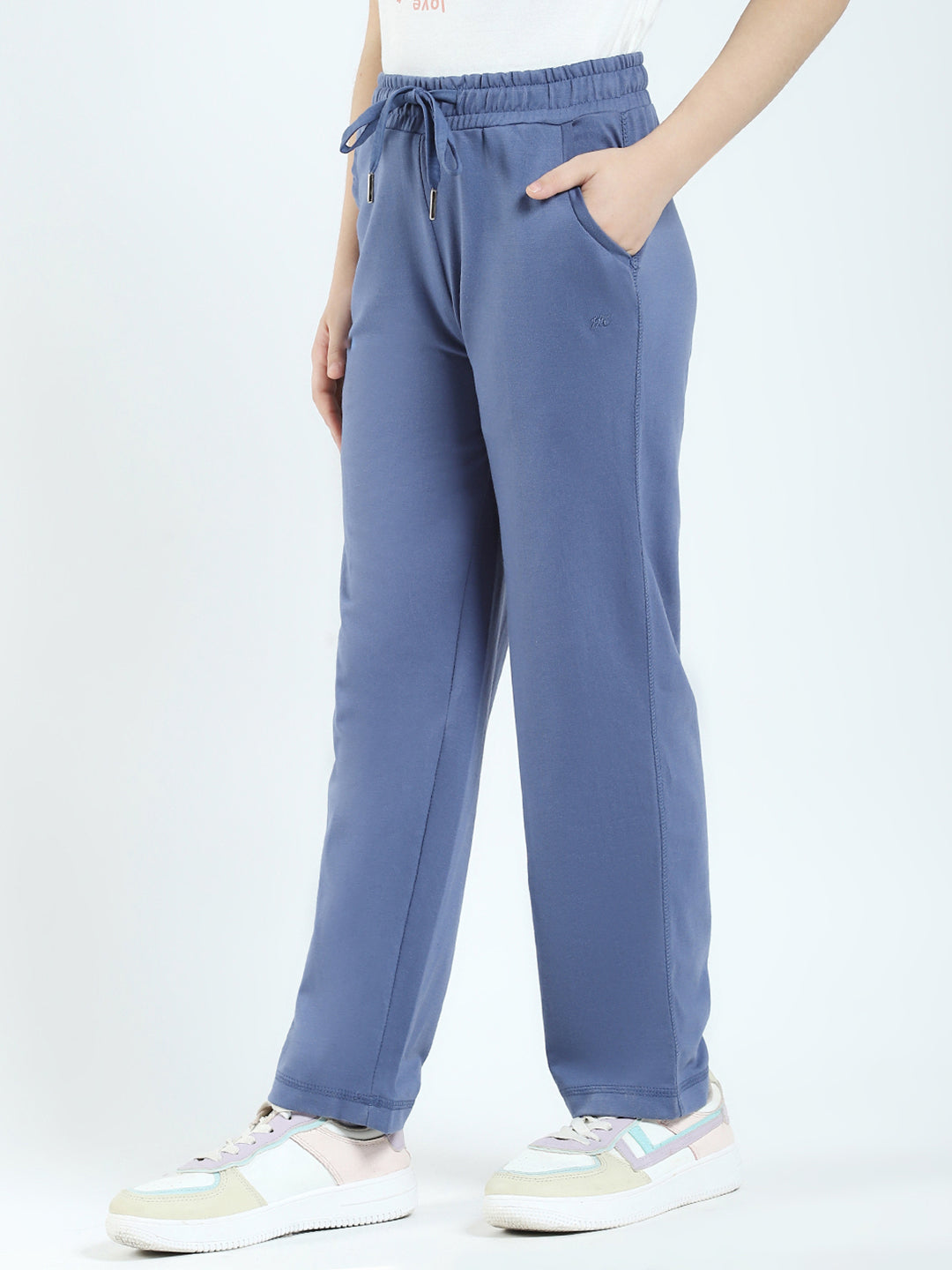 Girls Blue Solid Regular Fit Lower