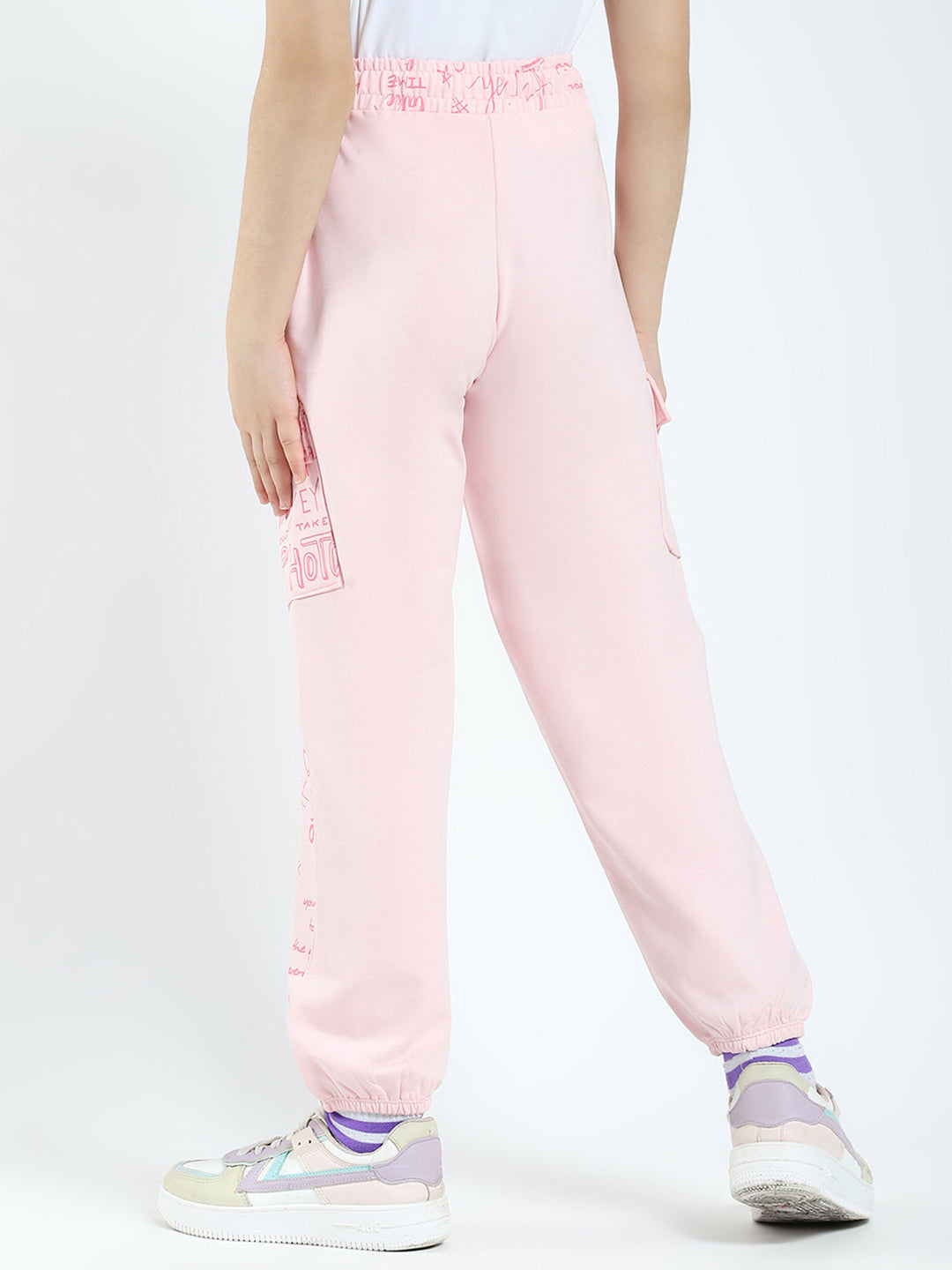 Girls Pink Printed Regular Fit Lower