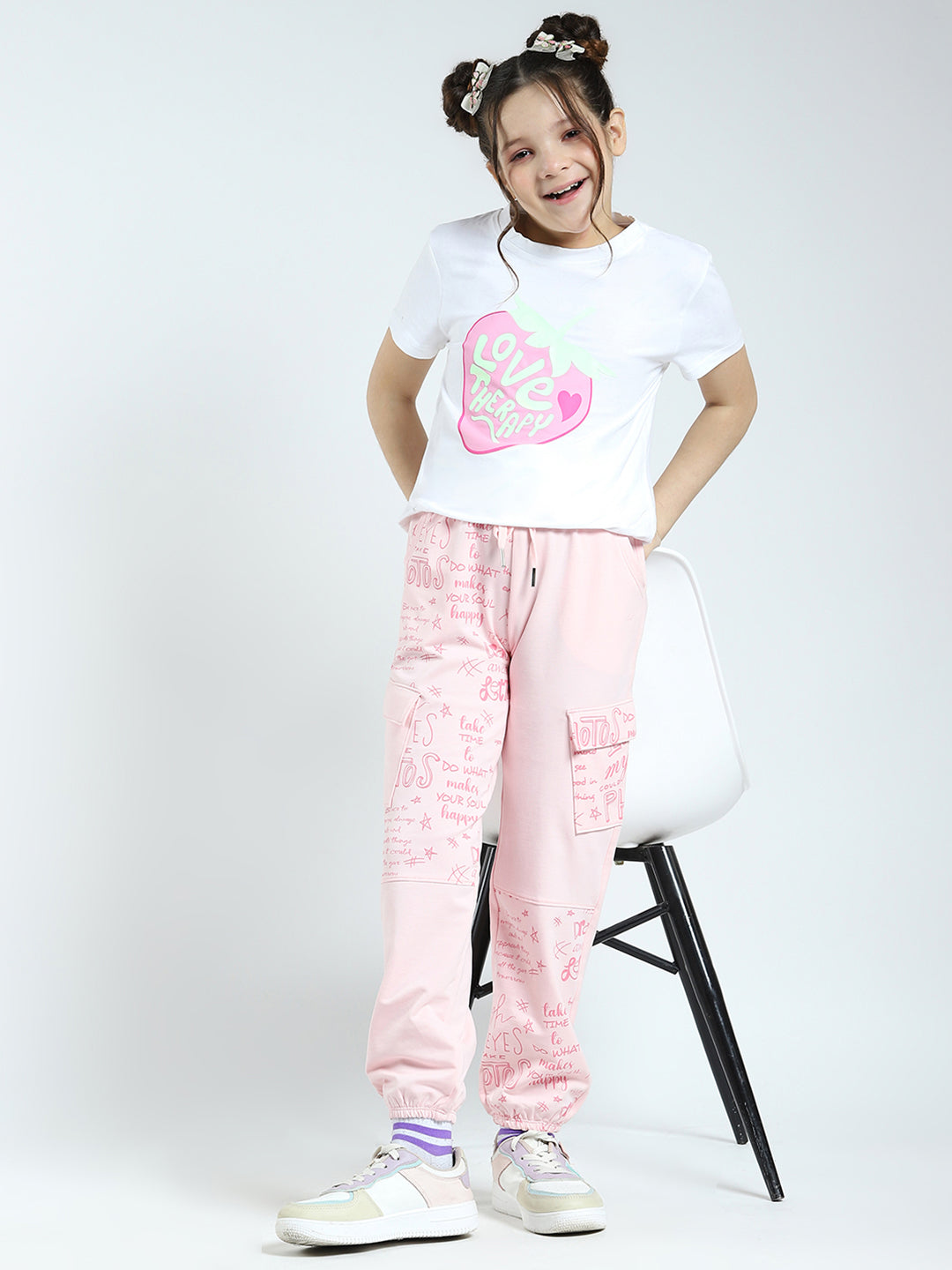 Girls Pink Printed Regular Fit Lower