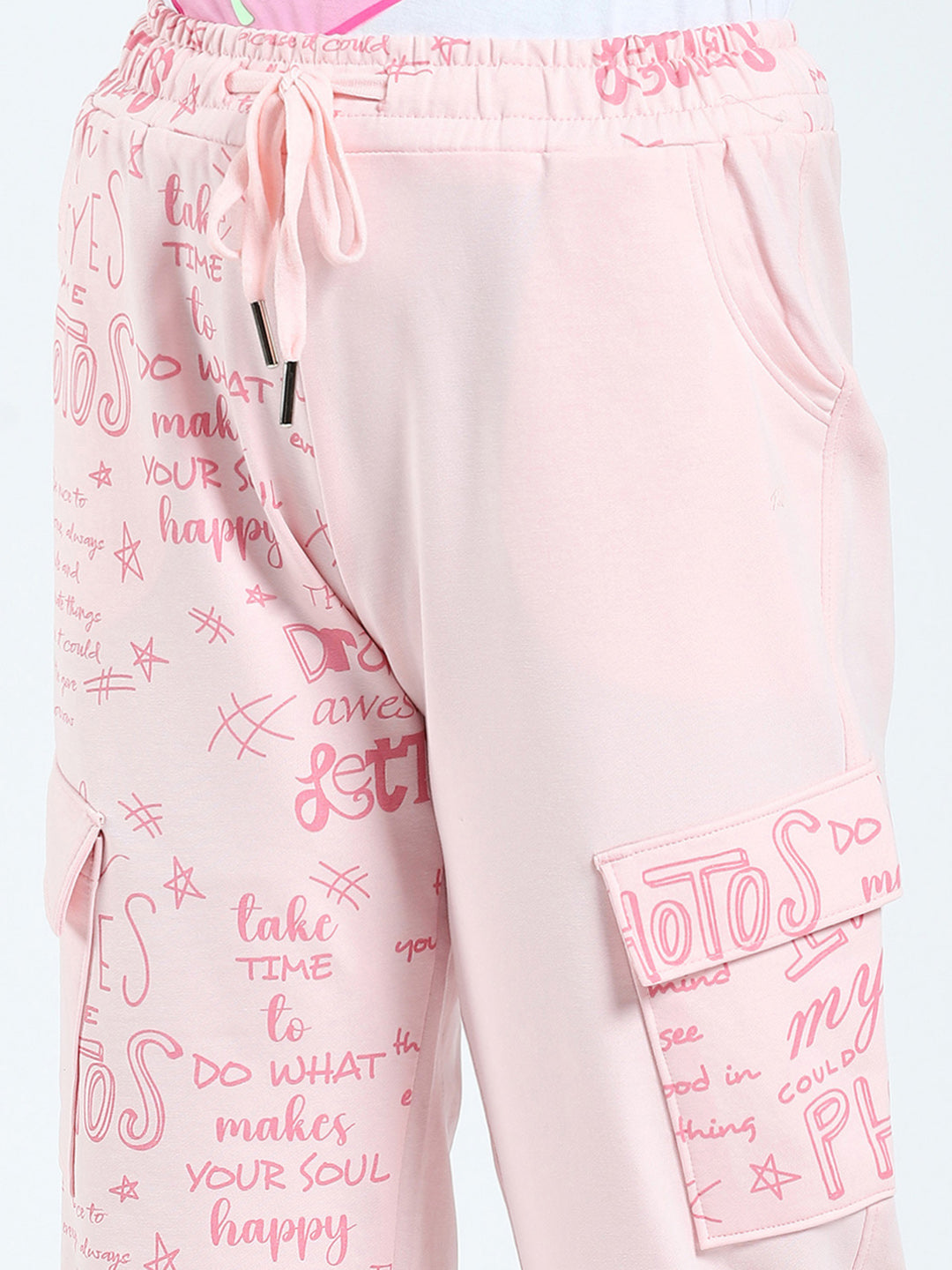 Girls Pink Printed Regular Fit Lower