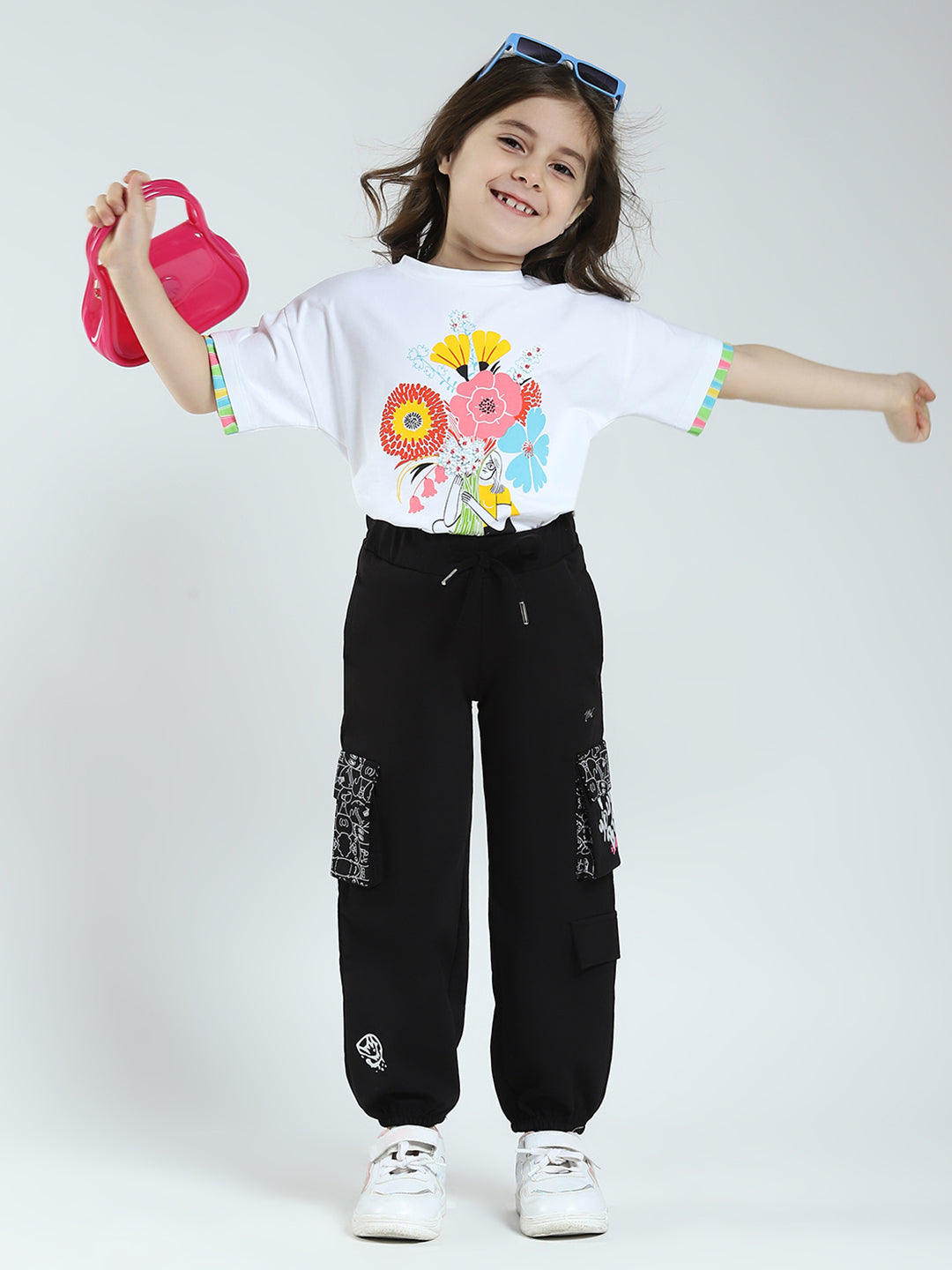 Girls Black Printed Regular Fit Lower