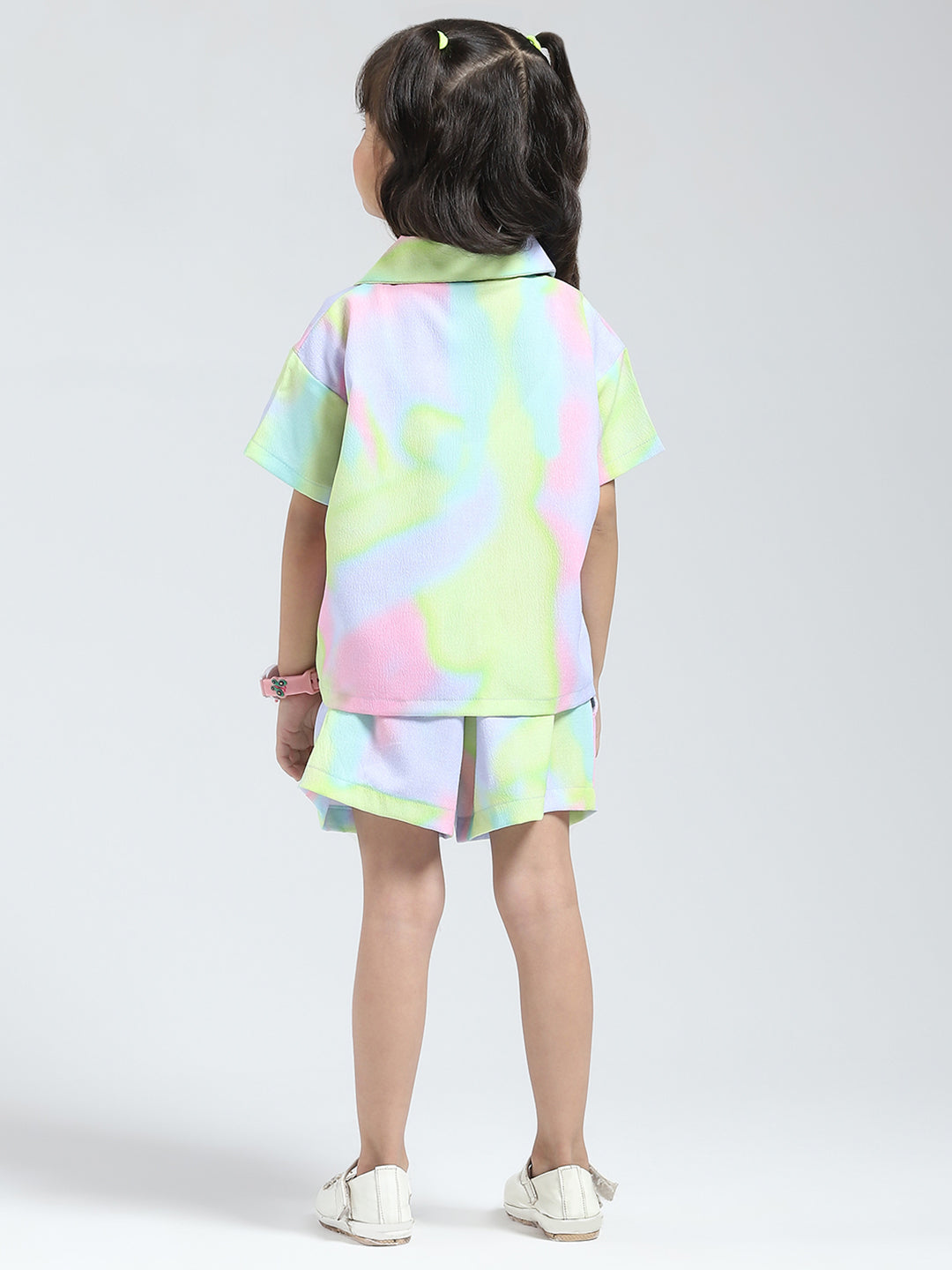 Girls Purple Printed Collar Half Sleeve Cords Set