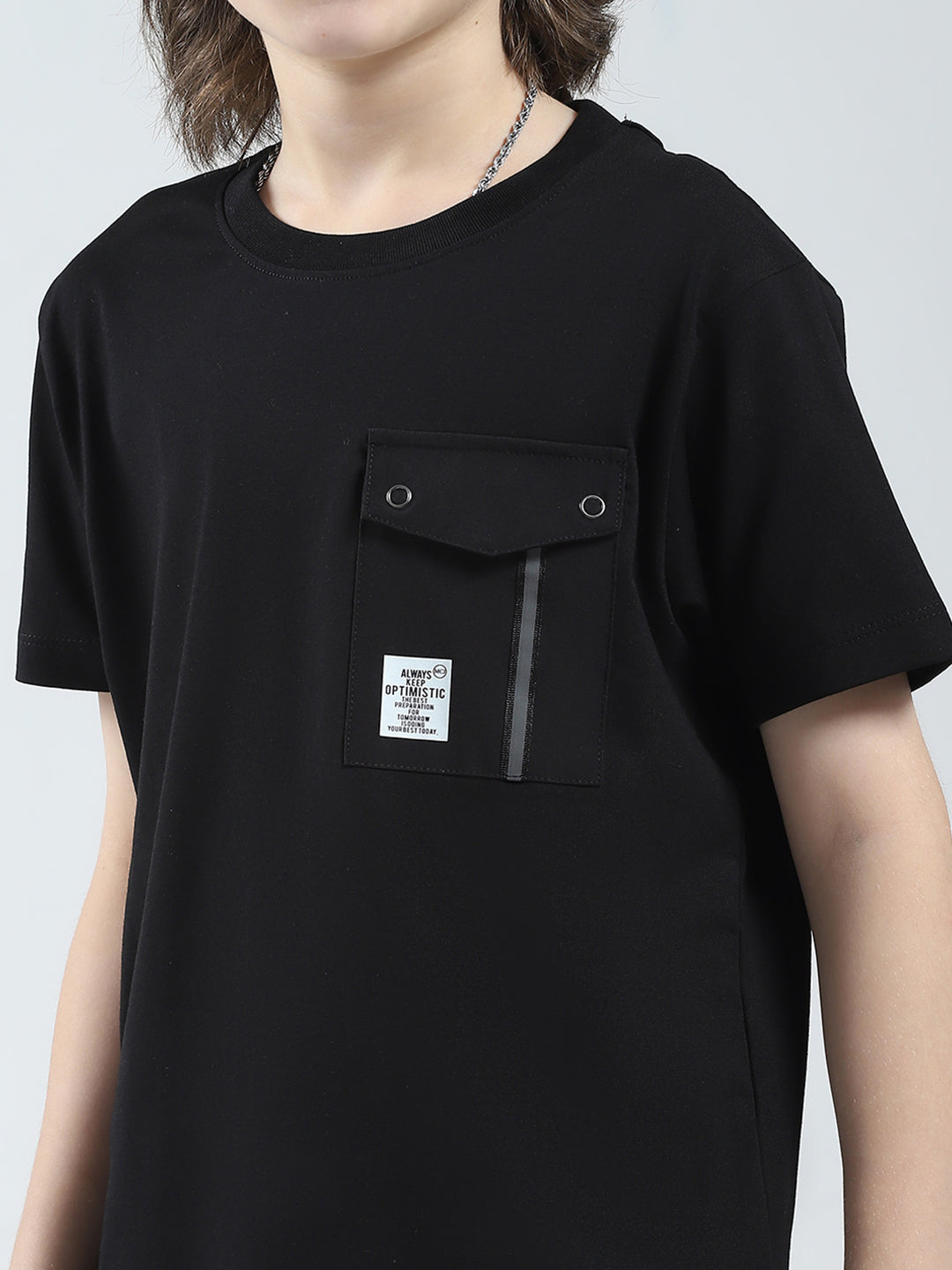 Boys Black Solid Round Neck Half Sleeve T-Shirt