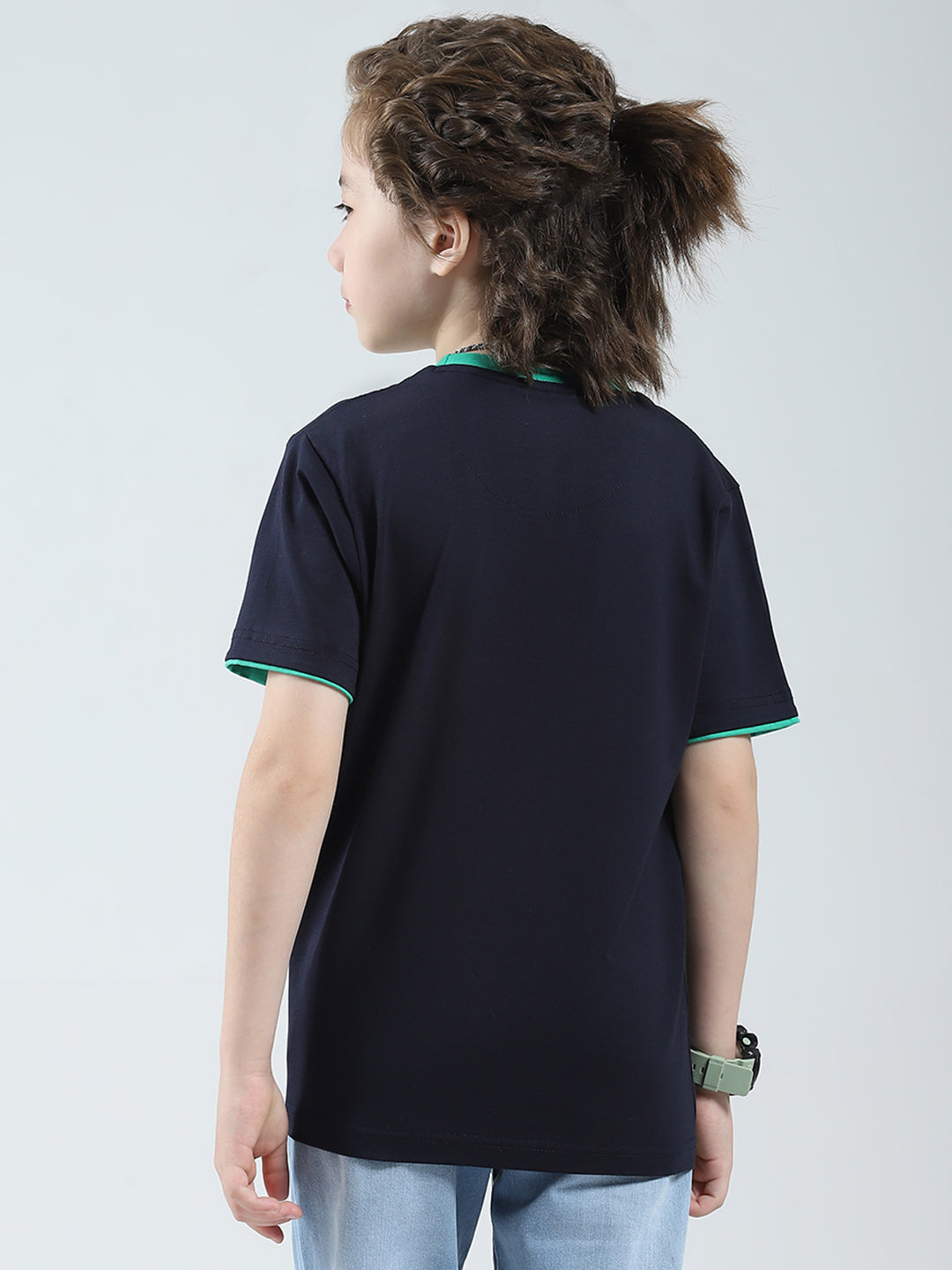 Boys Navy Blue Solid Round Neck Half Sleeve T-Shirt