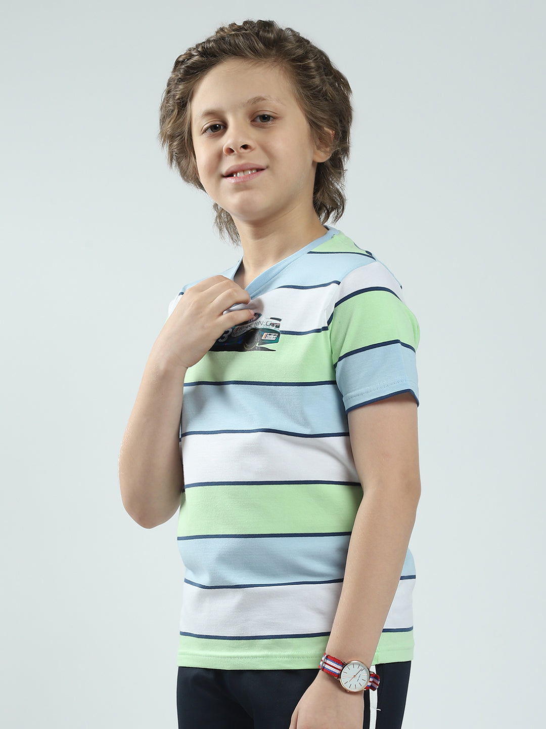 Boys Blue Stripe Round Neck Half Sleeve T-Shirt