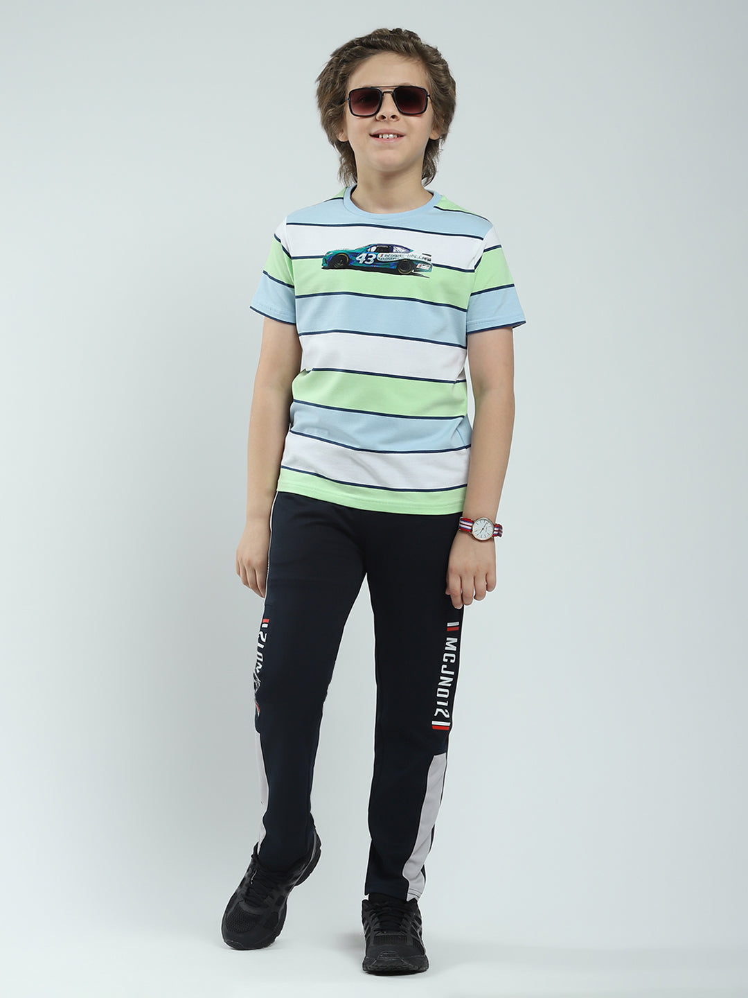 Boys Blue Stripe Round Neck Half Sleeve T-Shirt