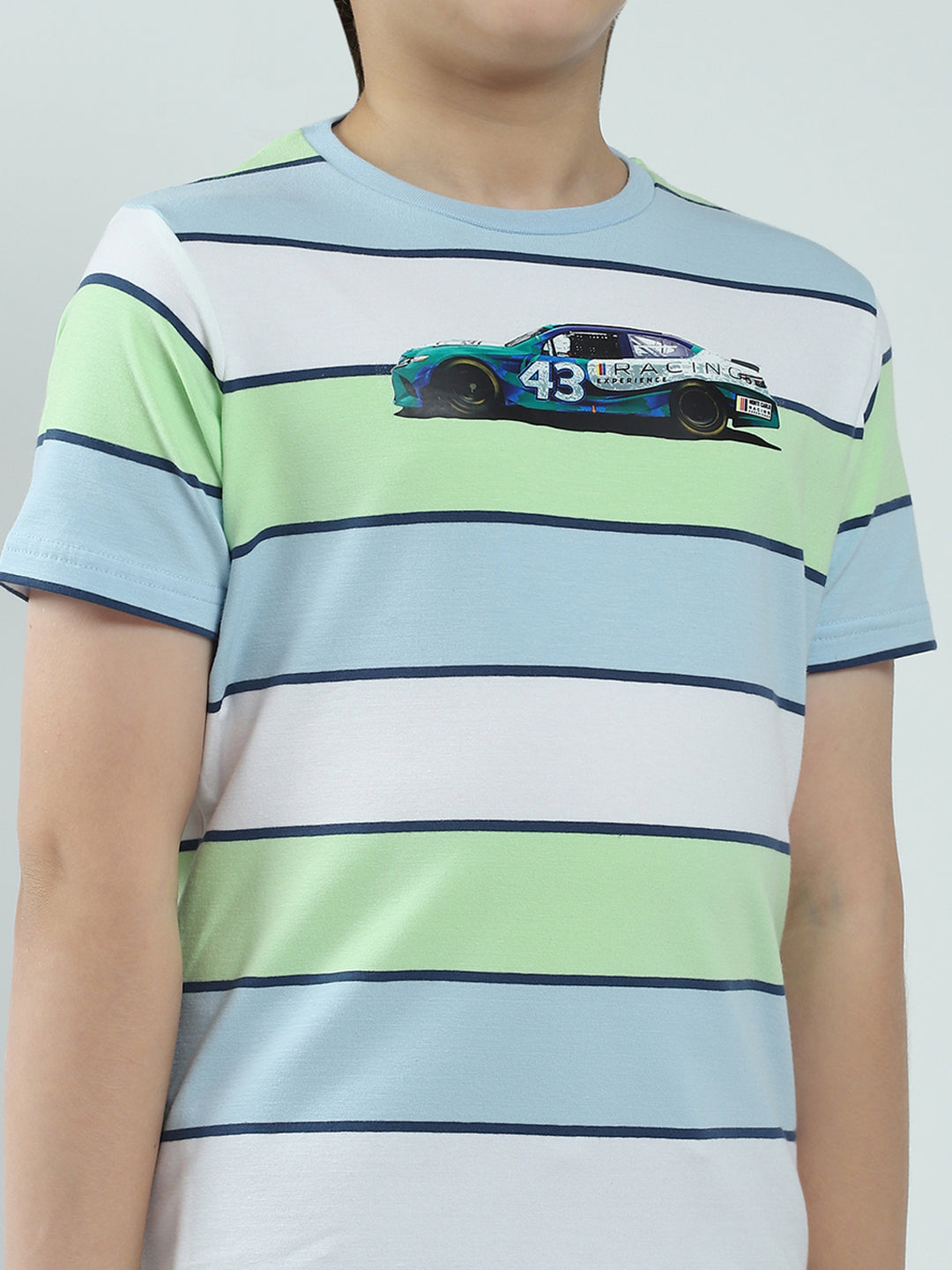 Boys Blue Stripe Round Neck Half Sleeve T-Shirt