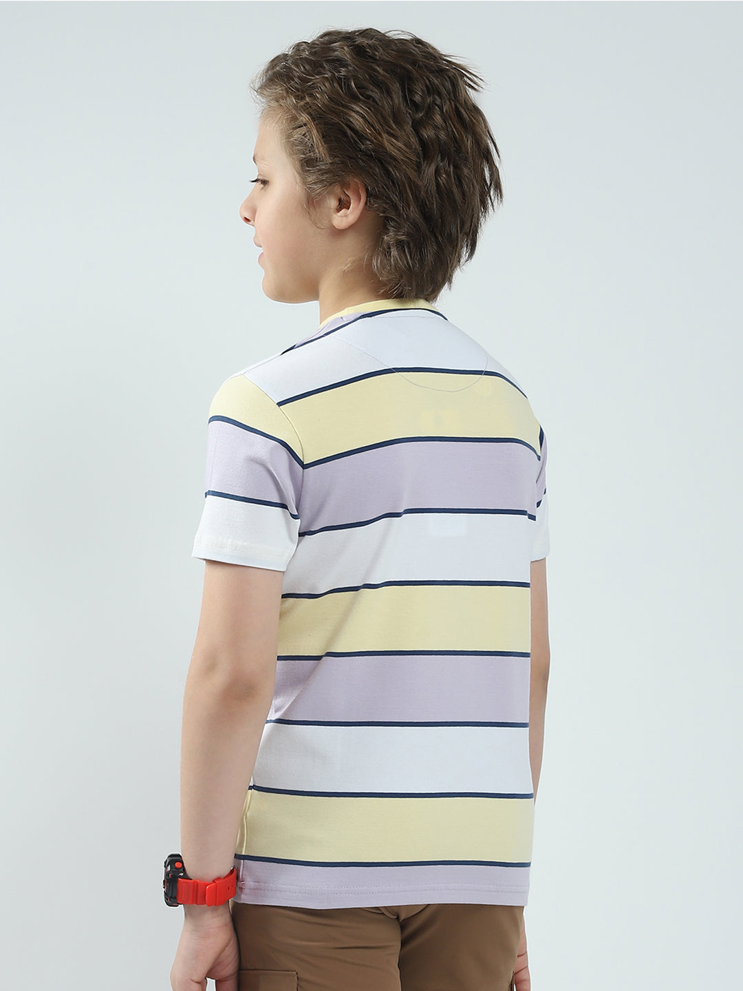 Boys Grey & Yellow Stripe Round Neck Half Sleeve T-Shirt