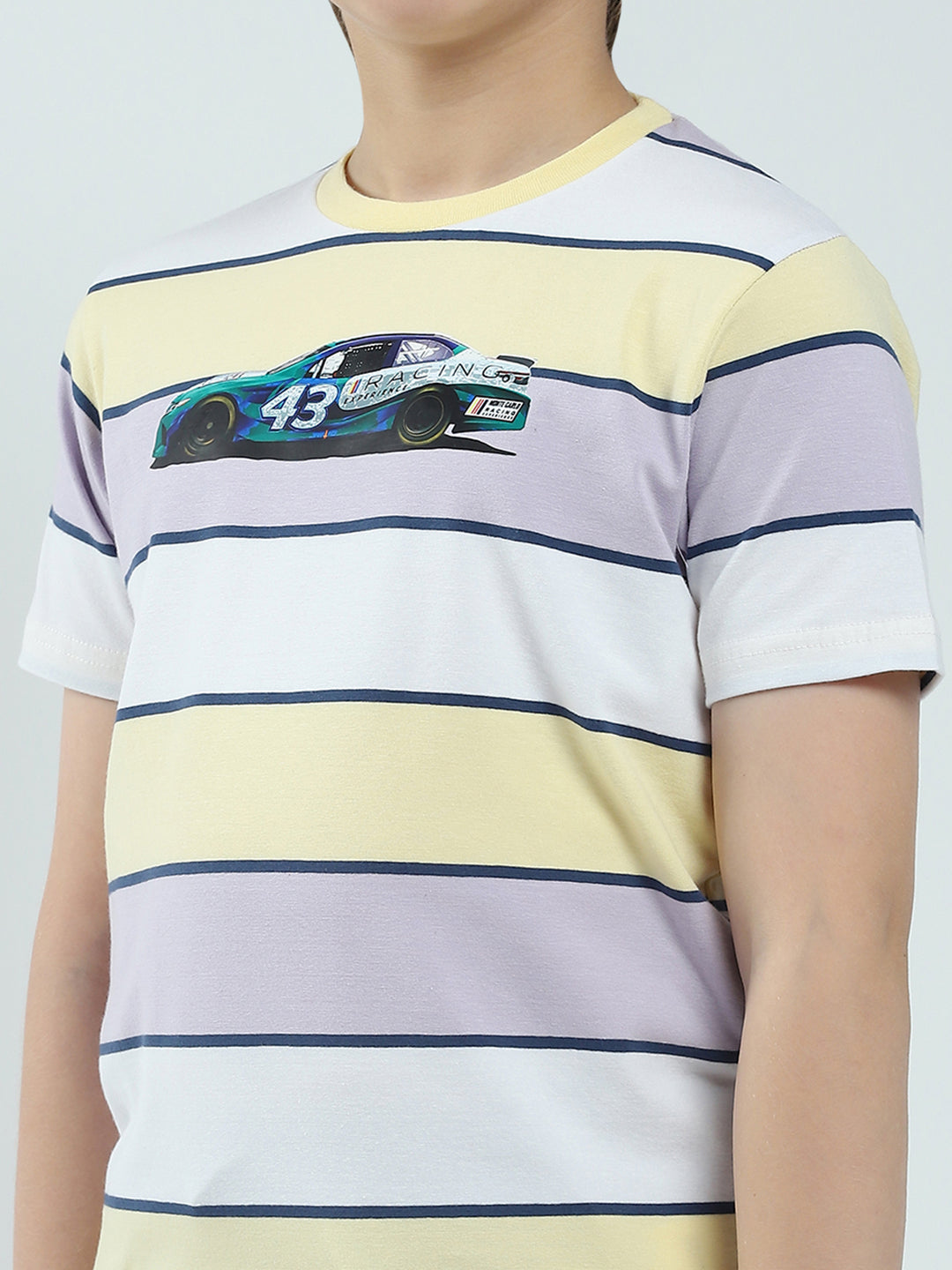 Boys Grey & Yellow Stripe Round Neck Half Sleeve T-Shirt