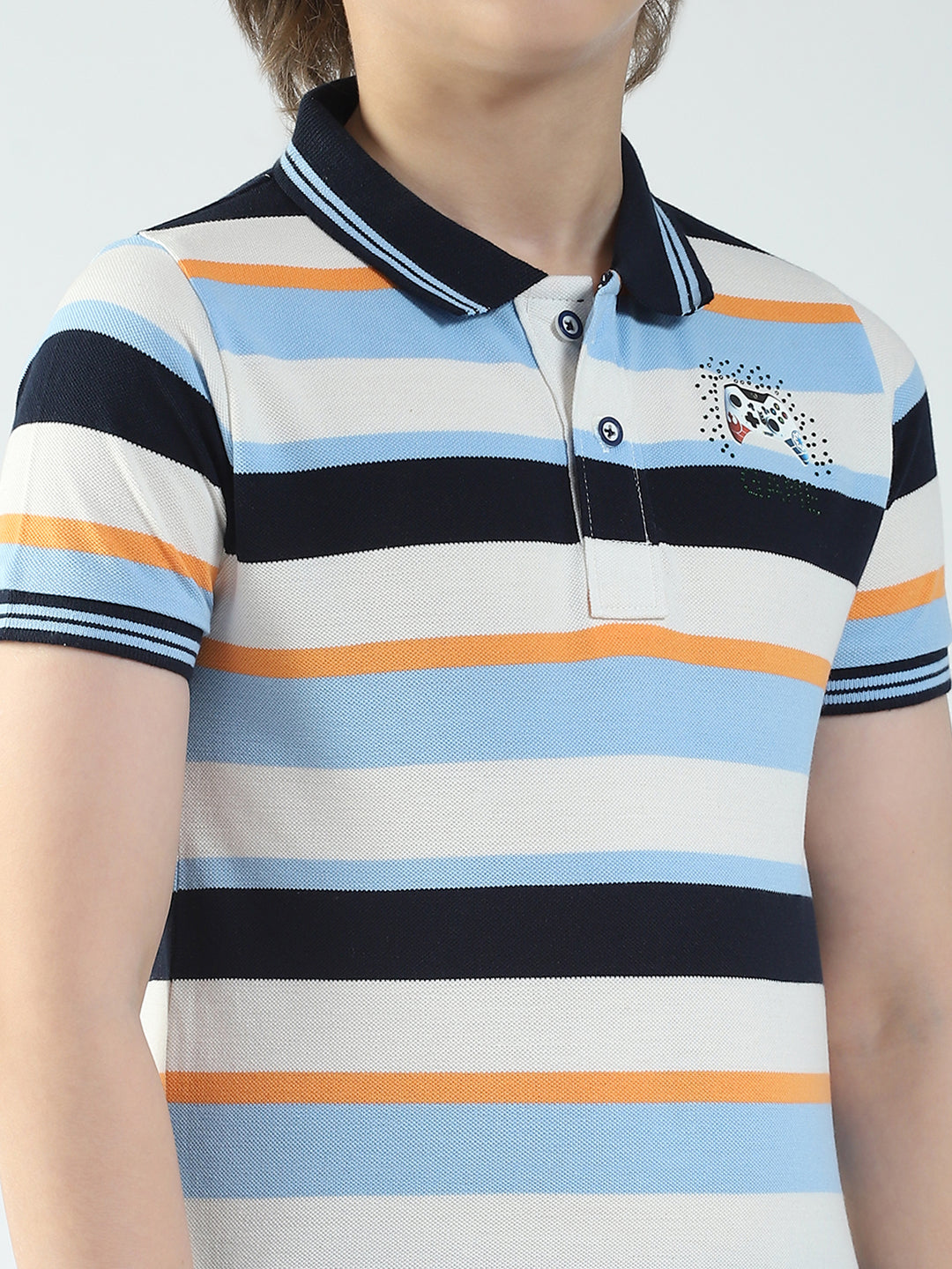 Boys Sky Blue Stripe Collar Half Sleeve T-Shirt