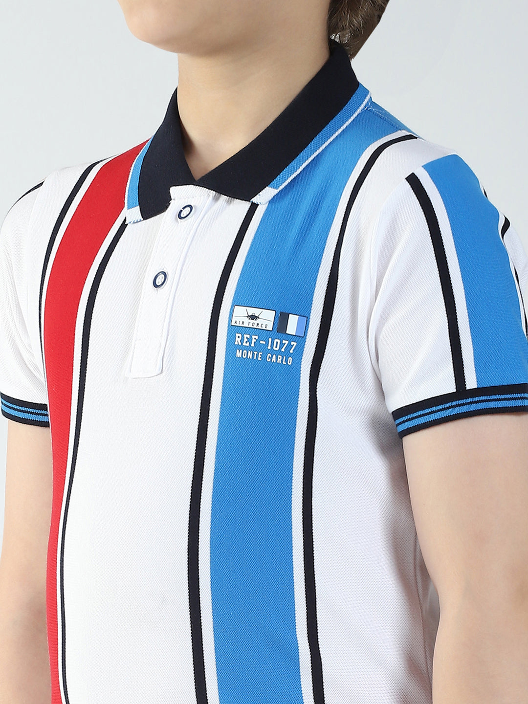 Boys White Stripe Collar Half Sleeve T-Shirt