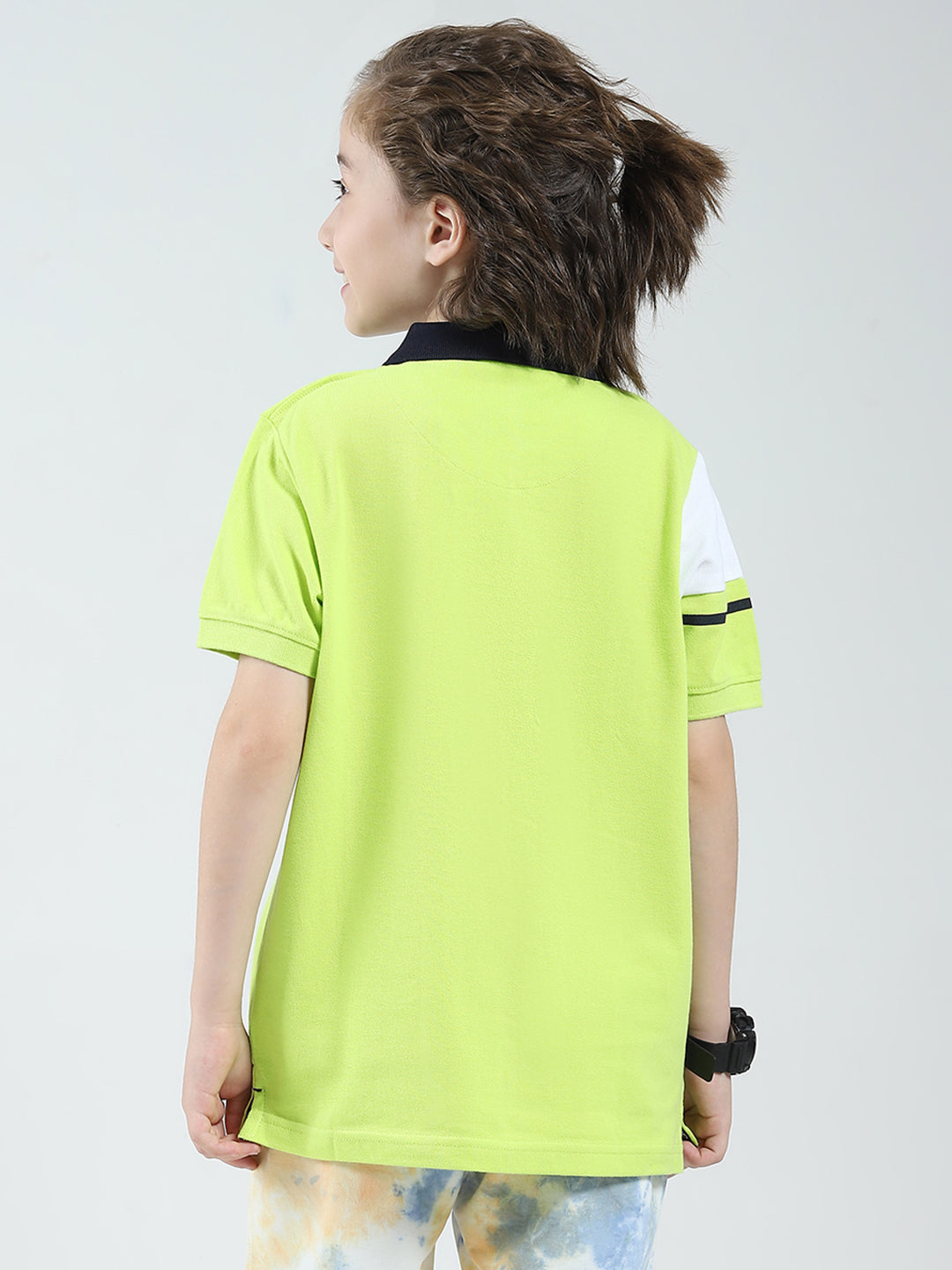 Boys Green Solid Collar Half Sleeve T-Shirt
