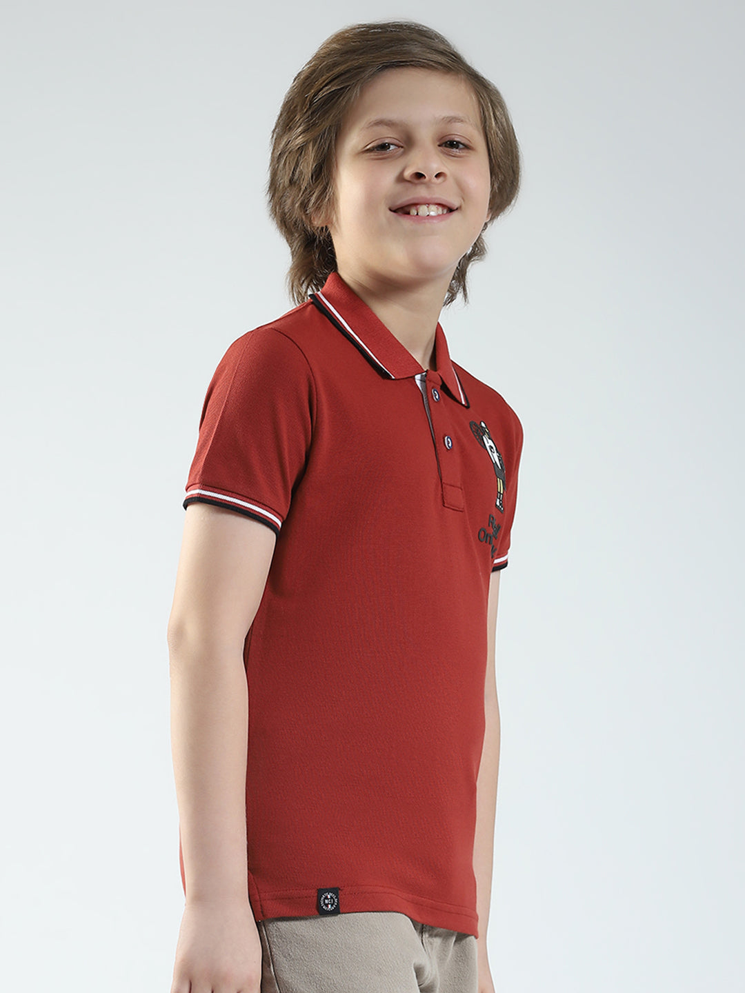 Boys Maroon Printed Collar Half Sleeve T-Shirt
