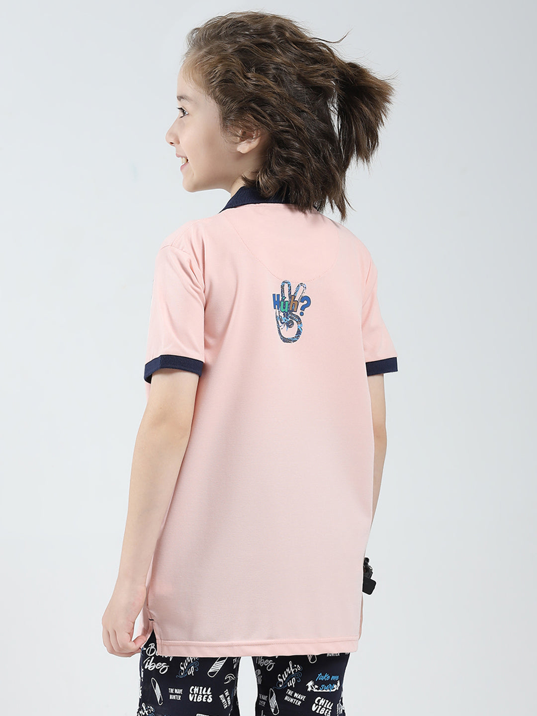 Boys Pink Printed Collar Half Sleeve T-Shirt