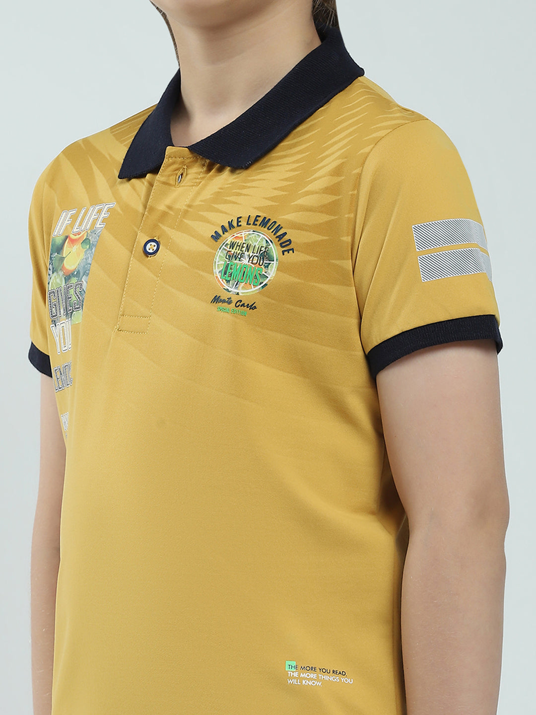 Boys Mustard Printed Collar Half Sleeve T-Shirt