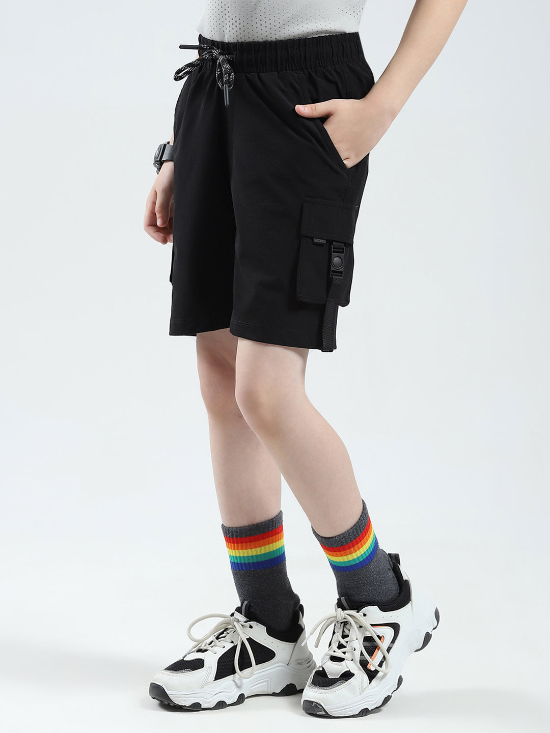 Boys Black Solid Regular Fit Bermuda