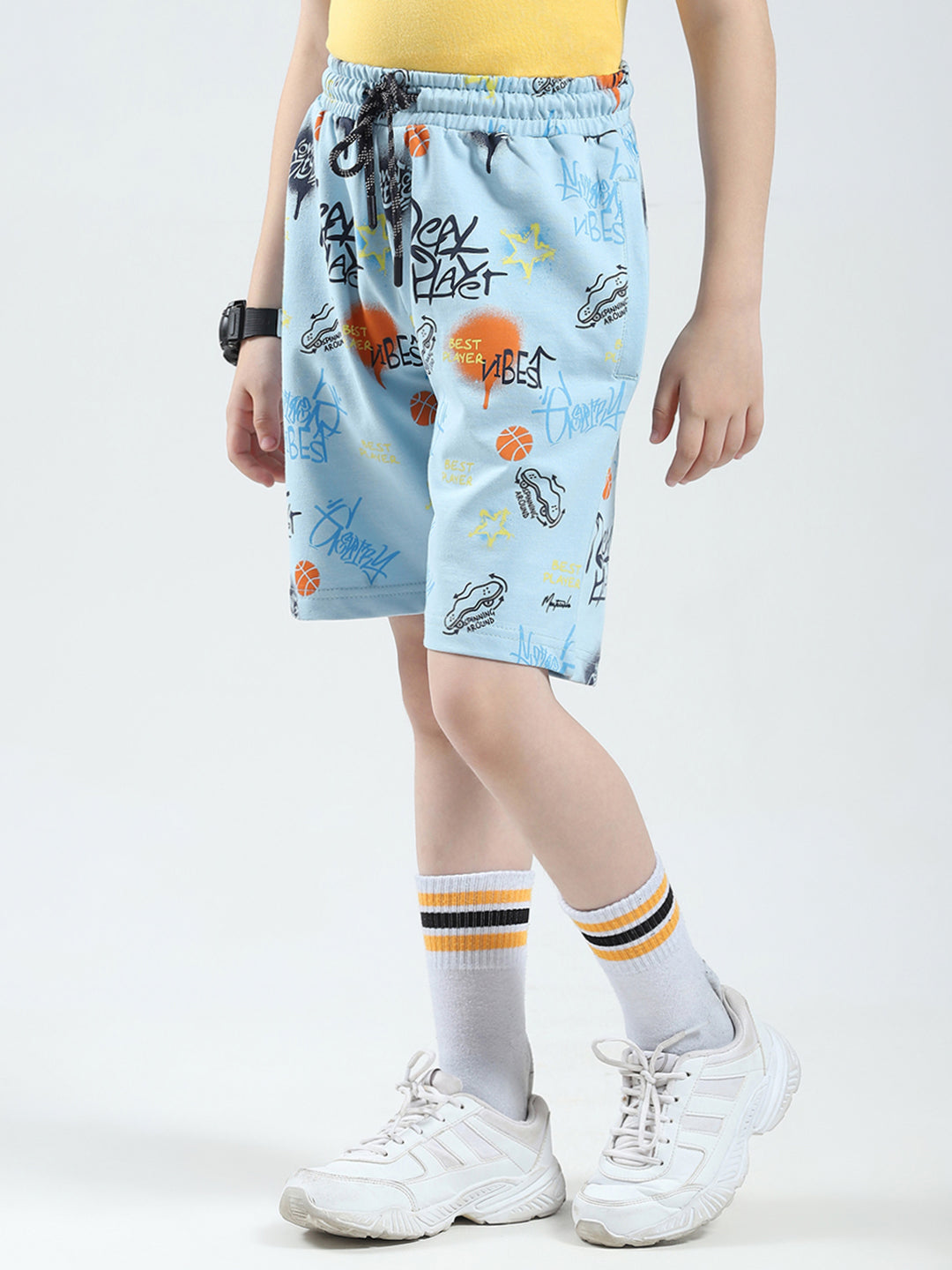 Boys Blue Printed Regular Fit Bermuda