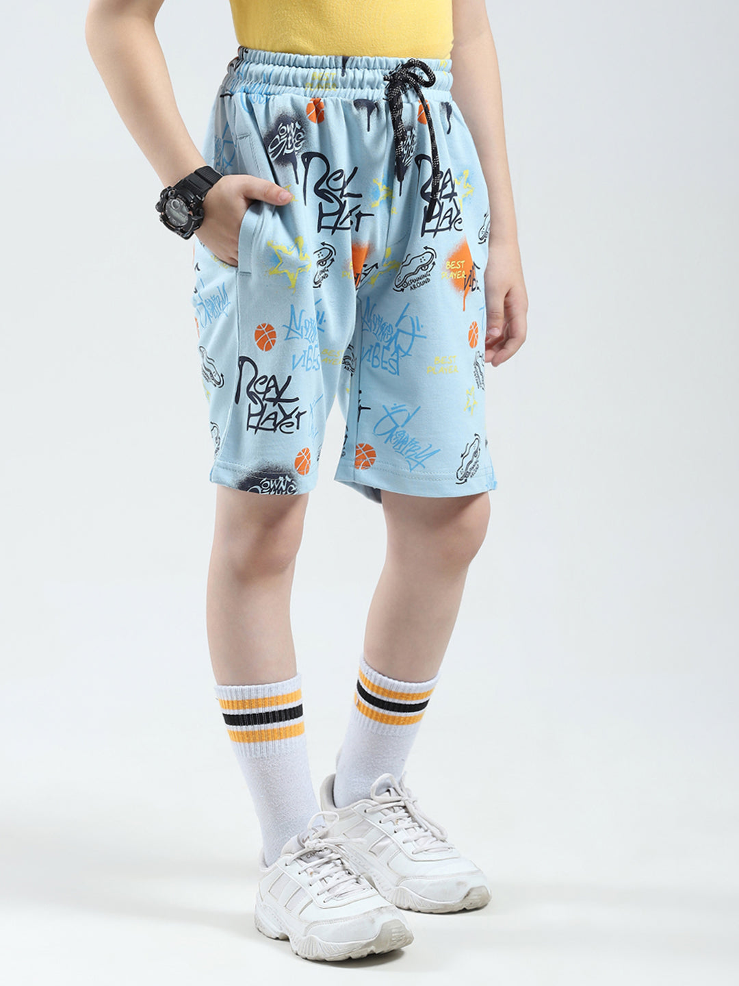 Boys Blue Printed Regular Fit Bermuda