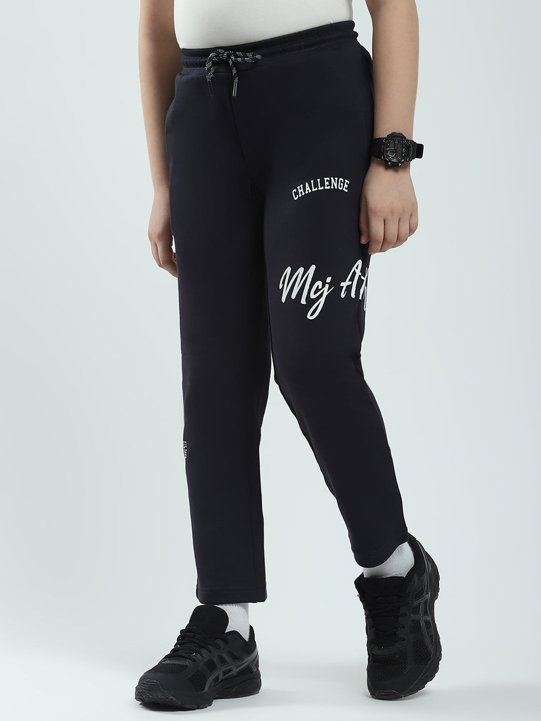 Boys Navy Blue Solid Regular Fit Lower