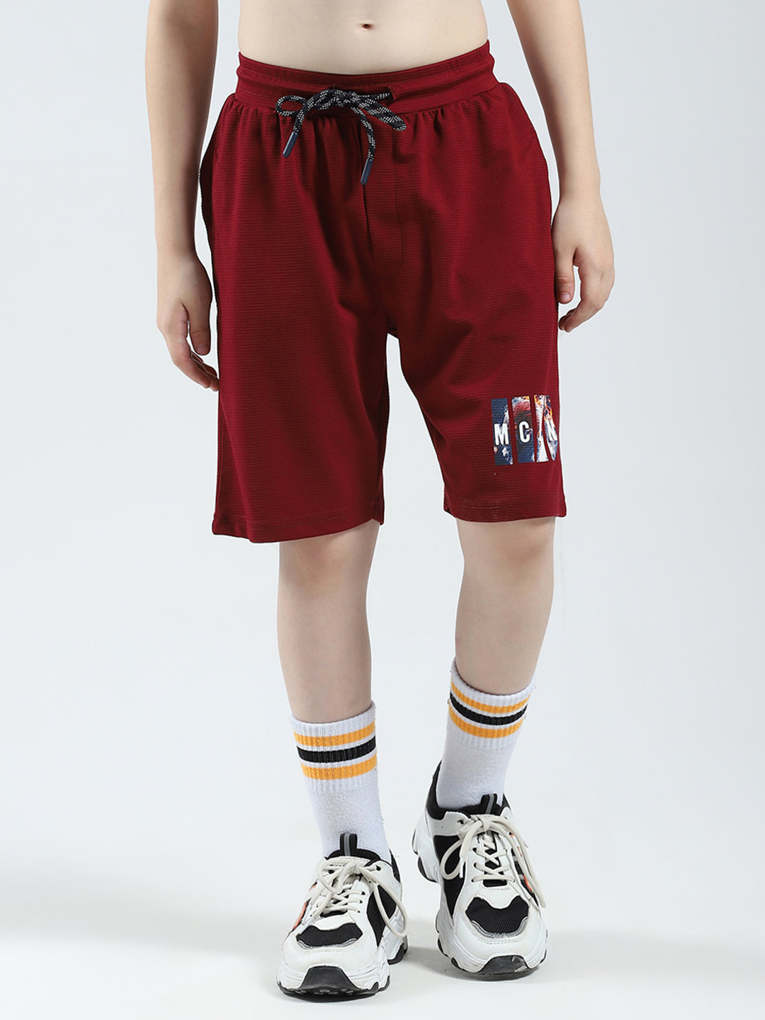Boys Maroon Printed Round Neck Half Sleeve Bermuda Set
