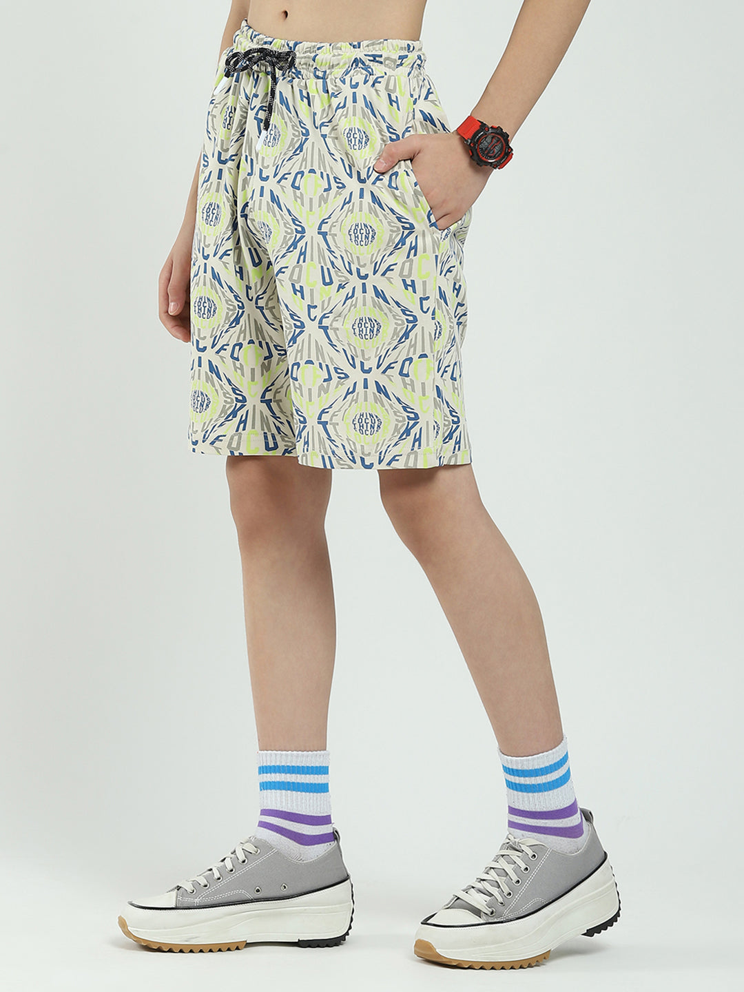 Boys Beige Printed Round Neck Half Sleeve Bermuda Set