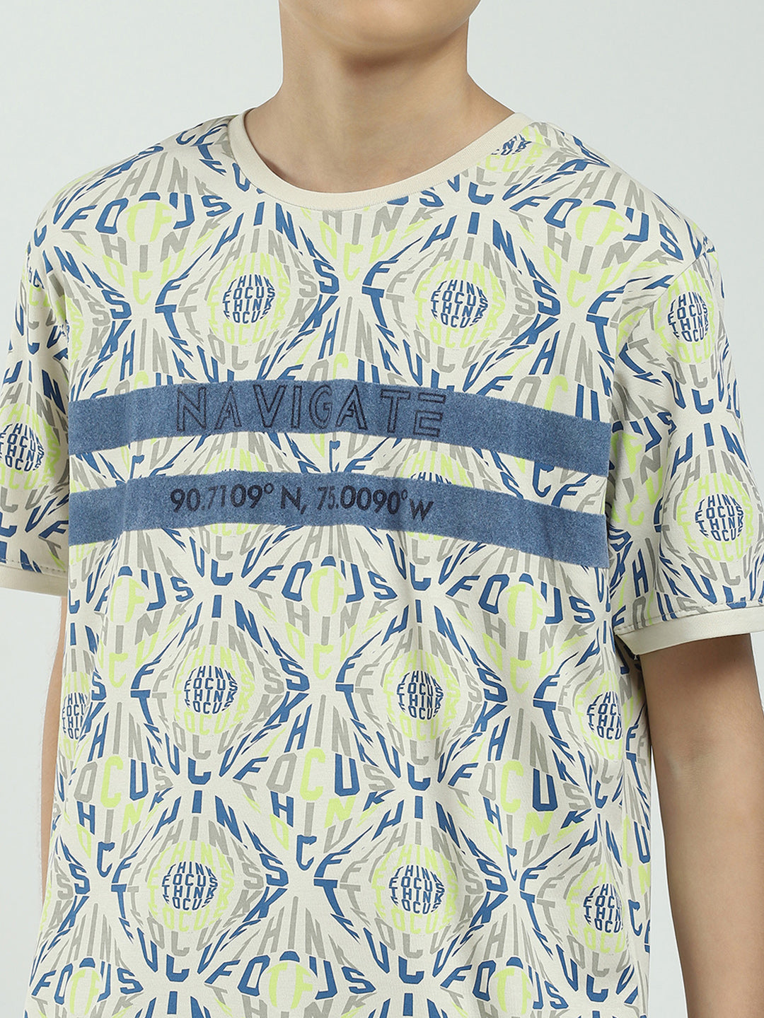 Boys Beige Printed Round Neck Half Sleeve Bermuda Set