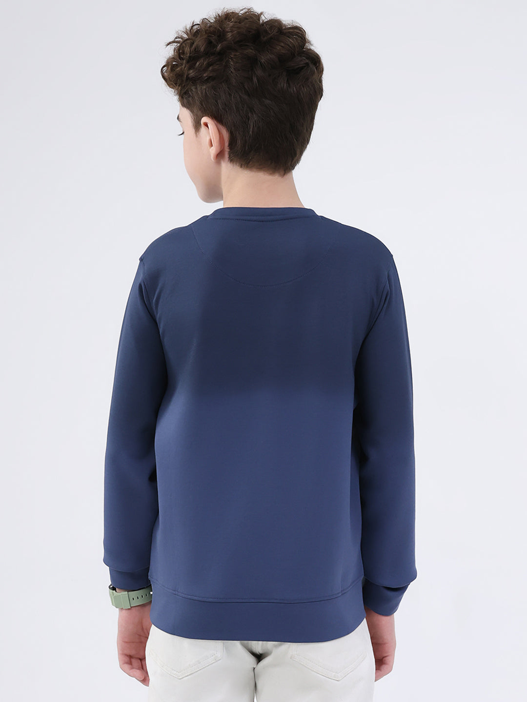 Boys Navy Blue Printed Round Neck Full Sleeve Sweatshirt