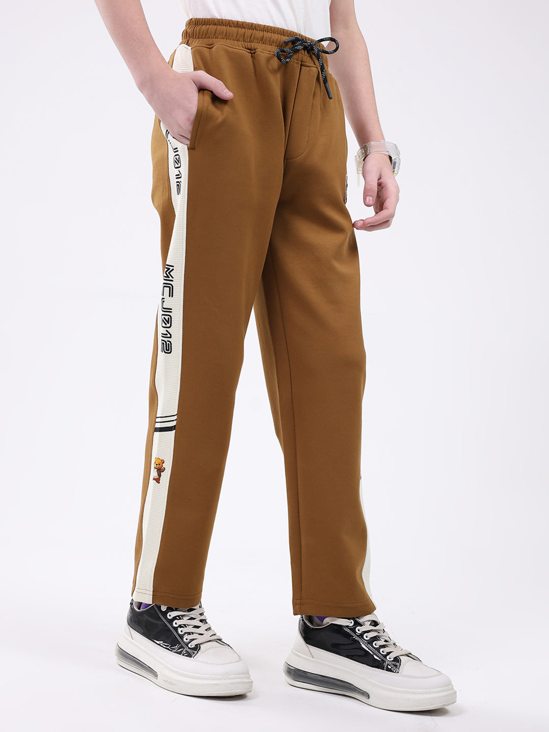 Boys Camel Brown Printed Regular Fit Lower