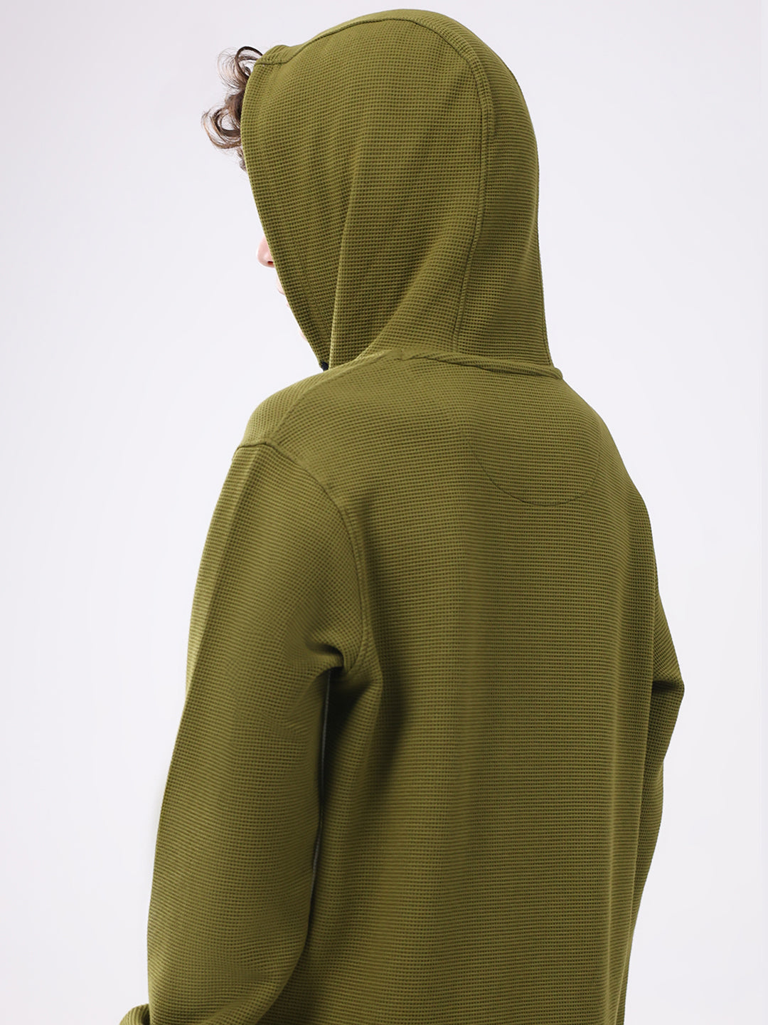 Boys Green Self Design Hooded Full Sleeve Cords Set