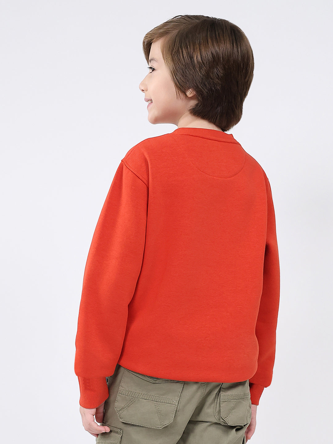 Boys Rust Printed Round Neck Full Sleeve Sweatshirt
