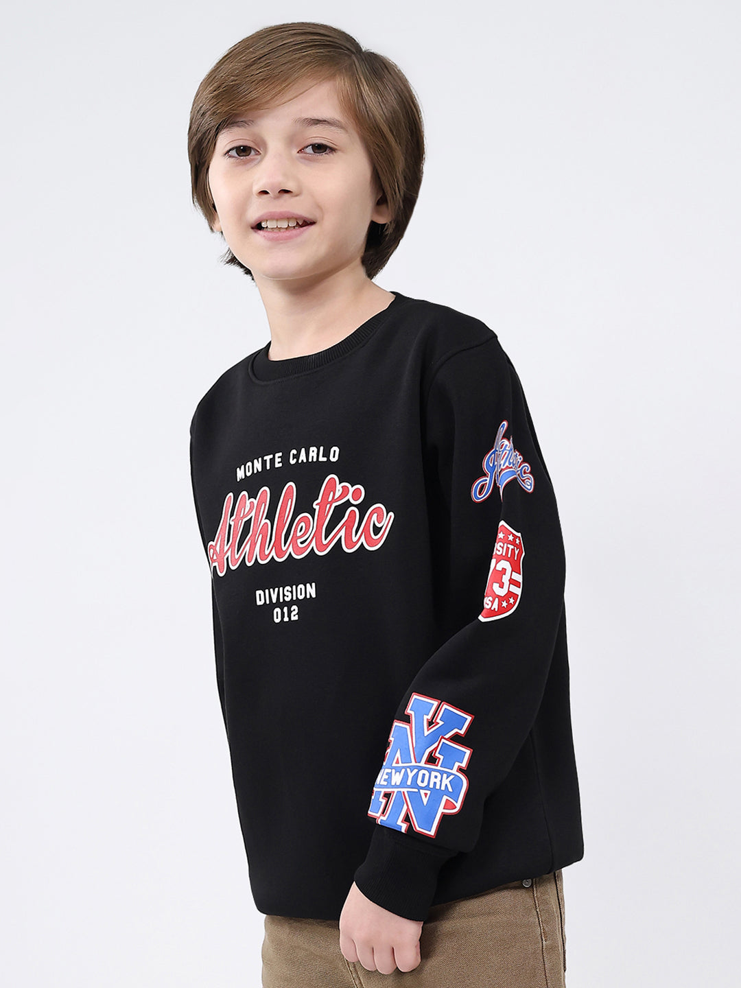 Boys Black Printed Round Neck Full Sleeve Sweatshirt