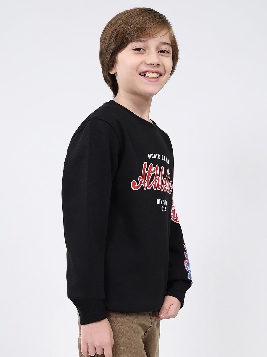 Boys Black Printed Round Neck Full Sleeve Sweatshirt