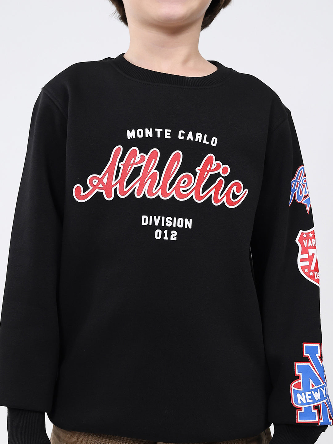 Boys Black Printed Round Neck Full Sleeve Sweatshirt