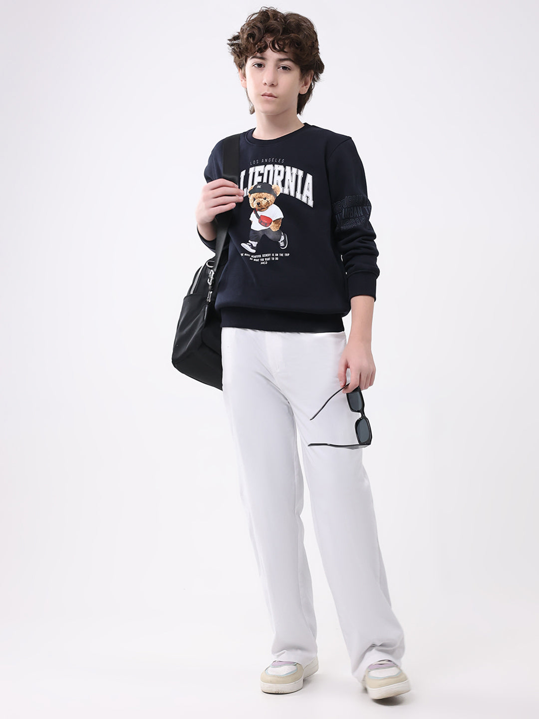 Boys Navy Blue Printed Round Neck Full Sleeve Sweatshirt