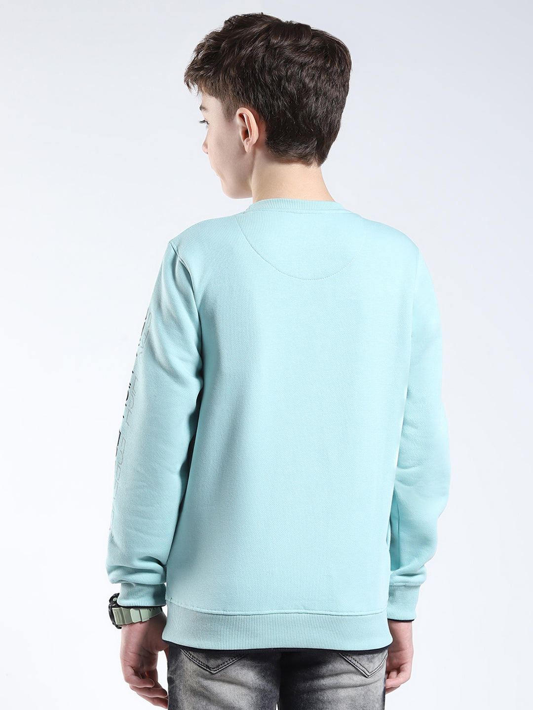 Boys Green Printed Round Neck Full Sleeve Sweatshirt