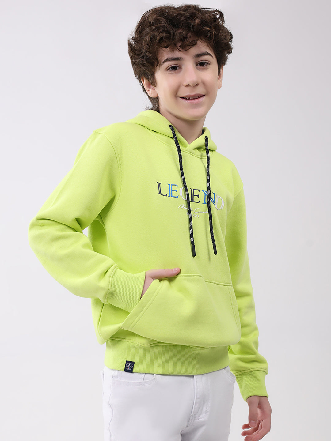 Boys Green Printed Hooded Full Sleeve Sweatshirt