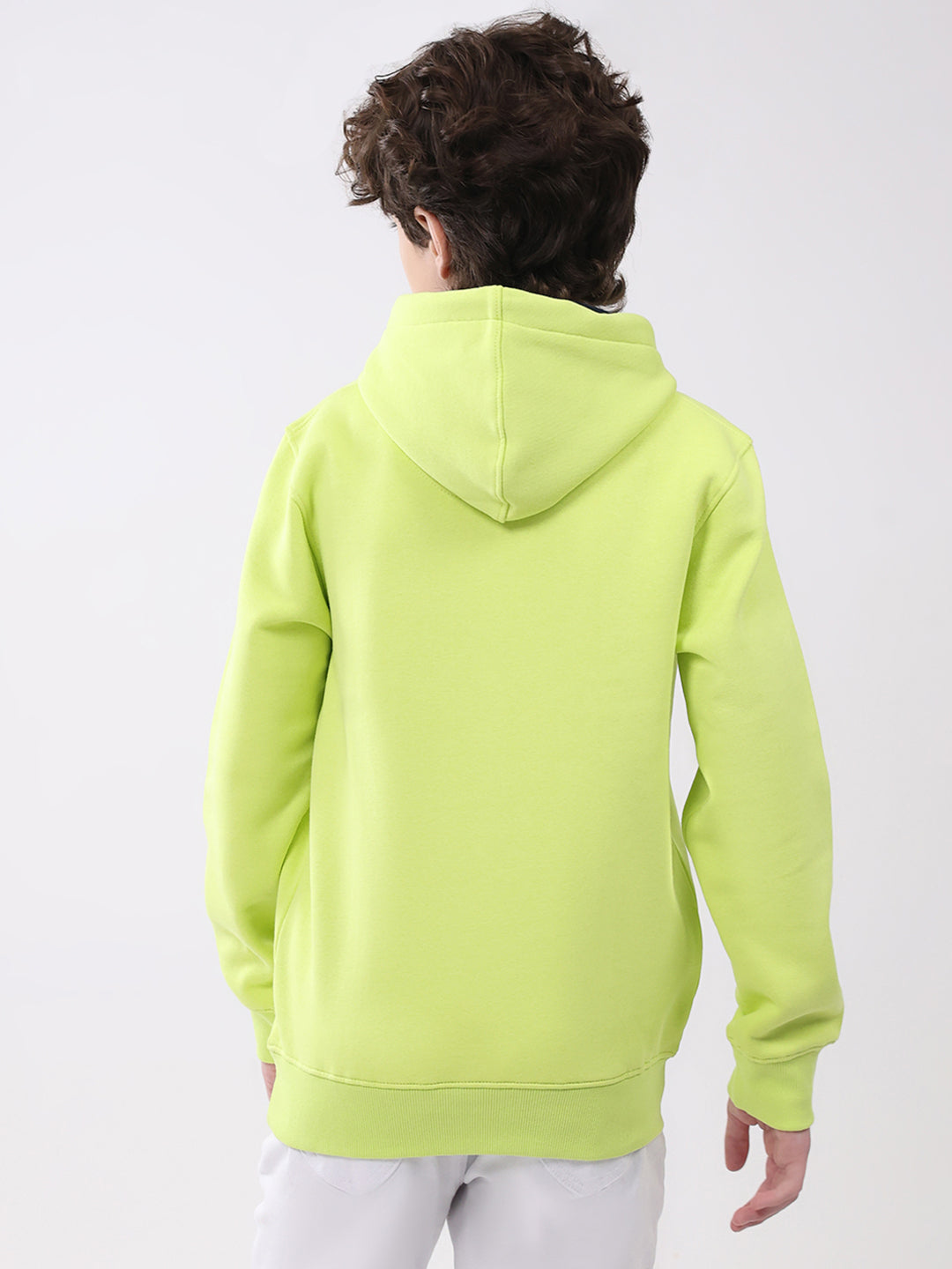 Boys Green Printed Hooded Full Sleeve Sweatshirt